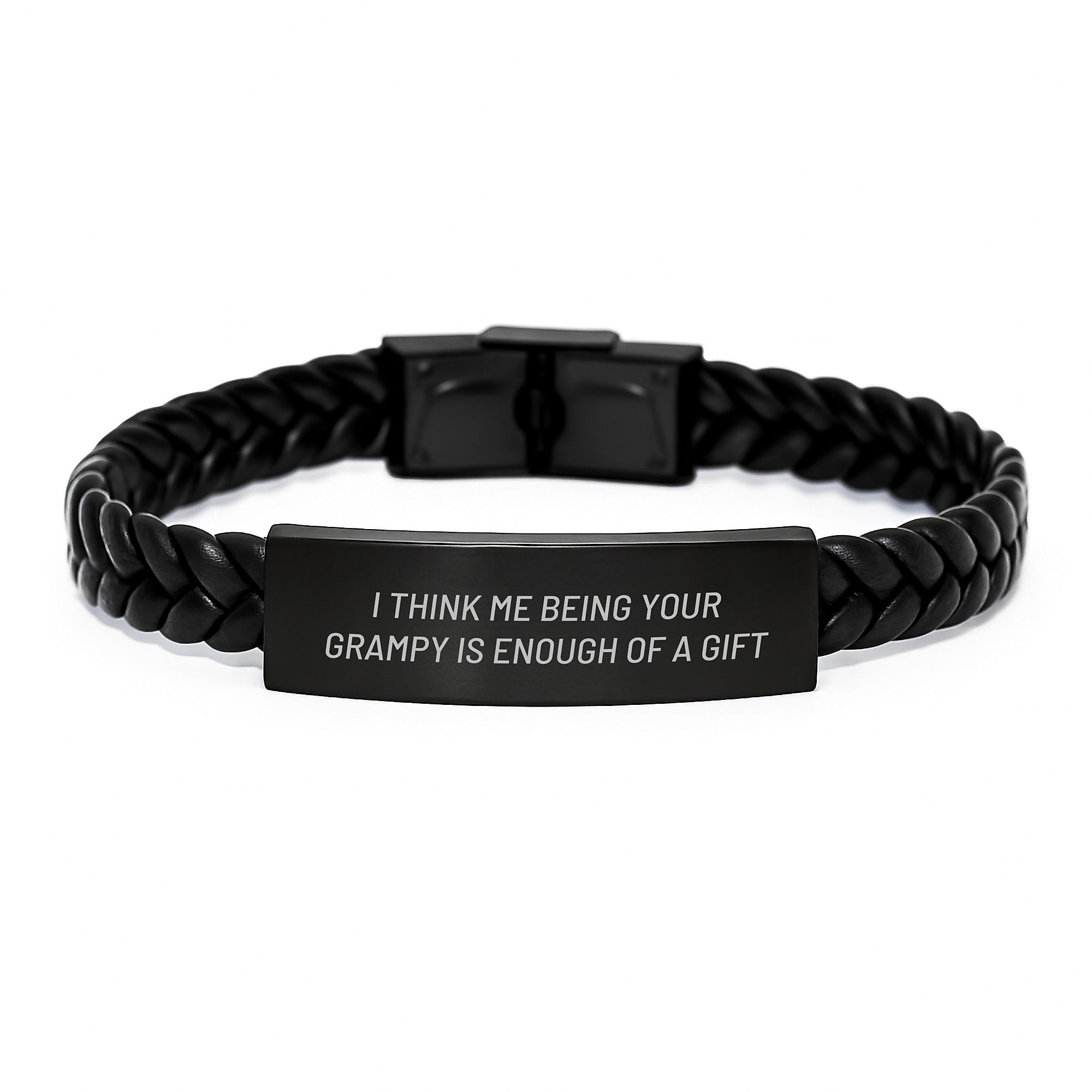 Funny Grampy Gifts for Him - Interlaced Leather Bracelet Engraved Stainless Steel Christmas Unique Presents from Family - Image 1