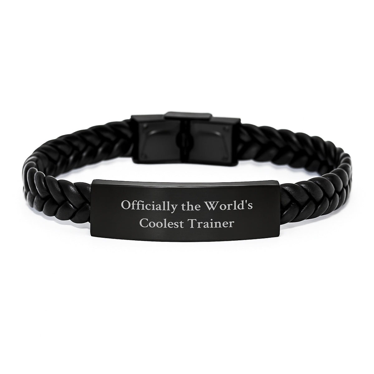 Graduation Unique Gifts for Trainer Friends from Men, Funny Quote 'You're The World's Coolest Trainer' Interlaced Leather Bracelet, Stainless Steel and PU Leather, 7.87 inches - Image 1