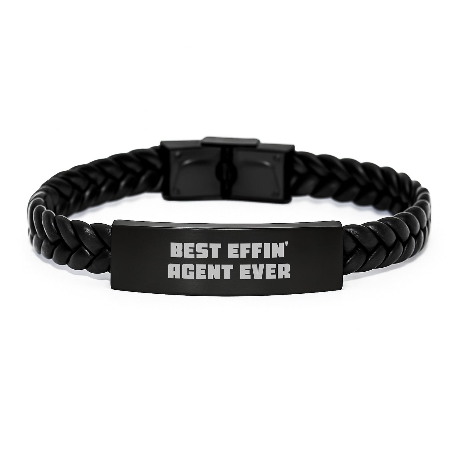 Funny Agent Gifts from Friends - Best Effin', Agent Interlaced Leather Bracelet for Men, Stainless Steel and PU Leather, Graduation Unique - Image 1