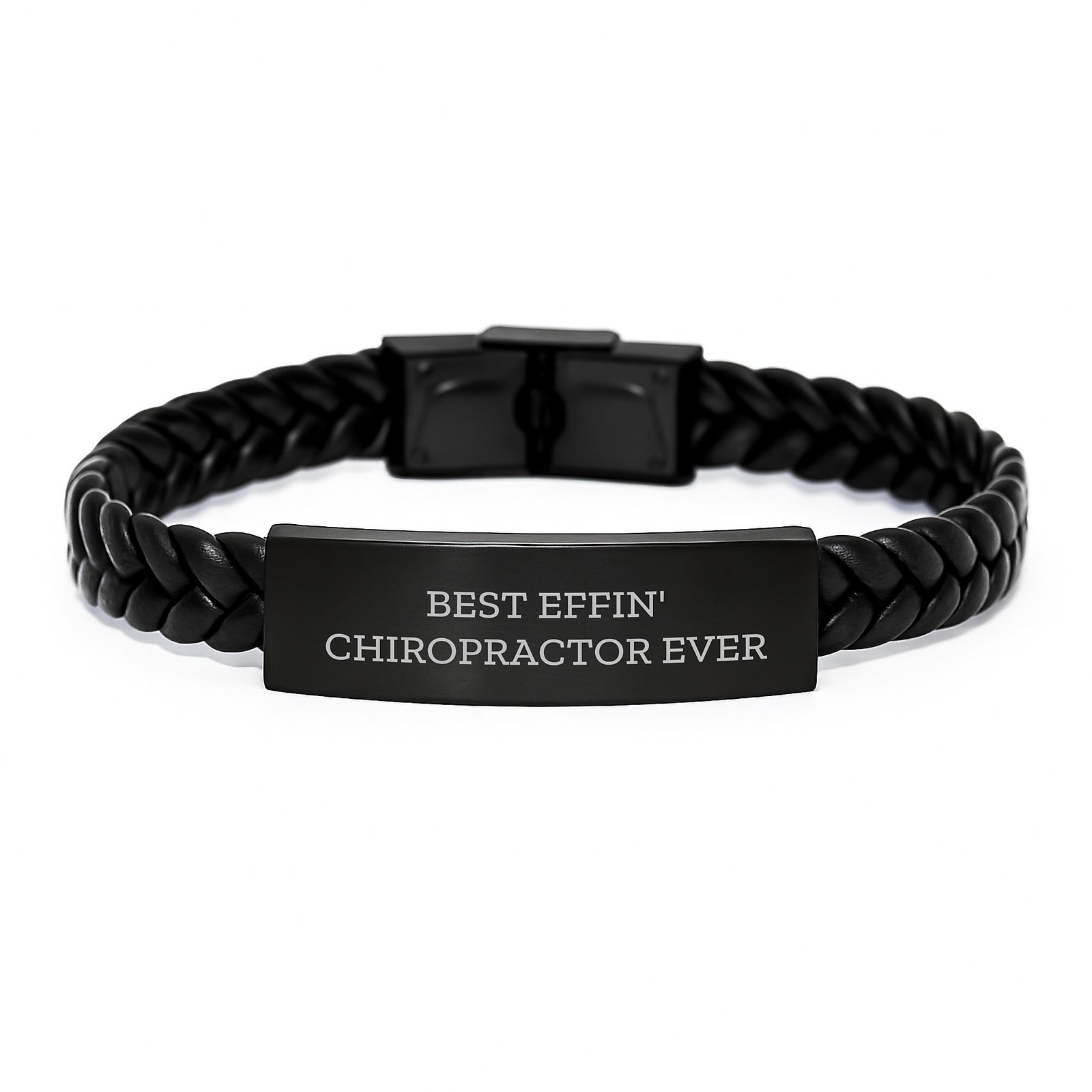Funny Chiropractor Gifts from Friends, Valentine's Unique Chiropractor Interlaced Leather Bracelet, Best 'Effin' Chiropractor Ever Quote - Image 1