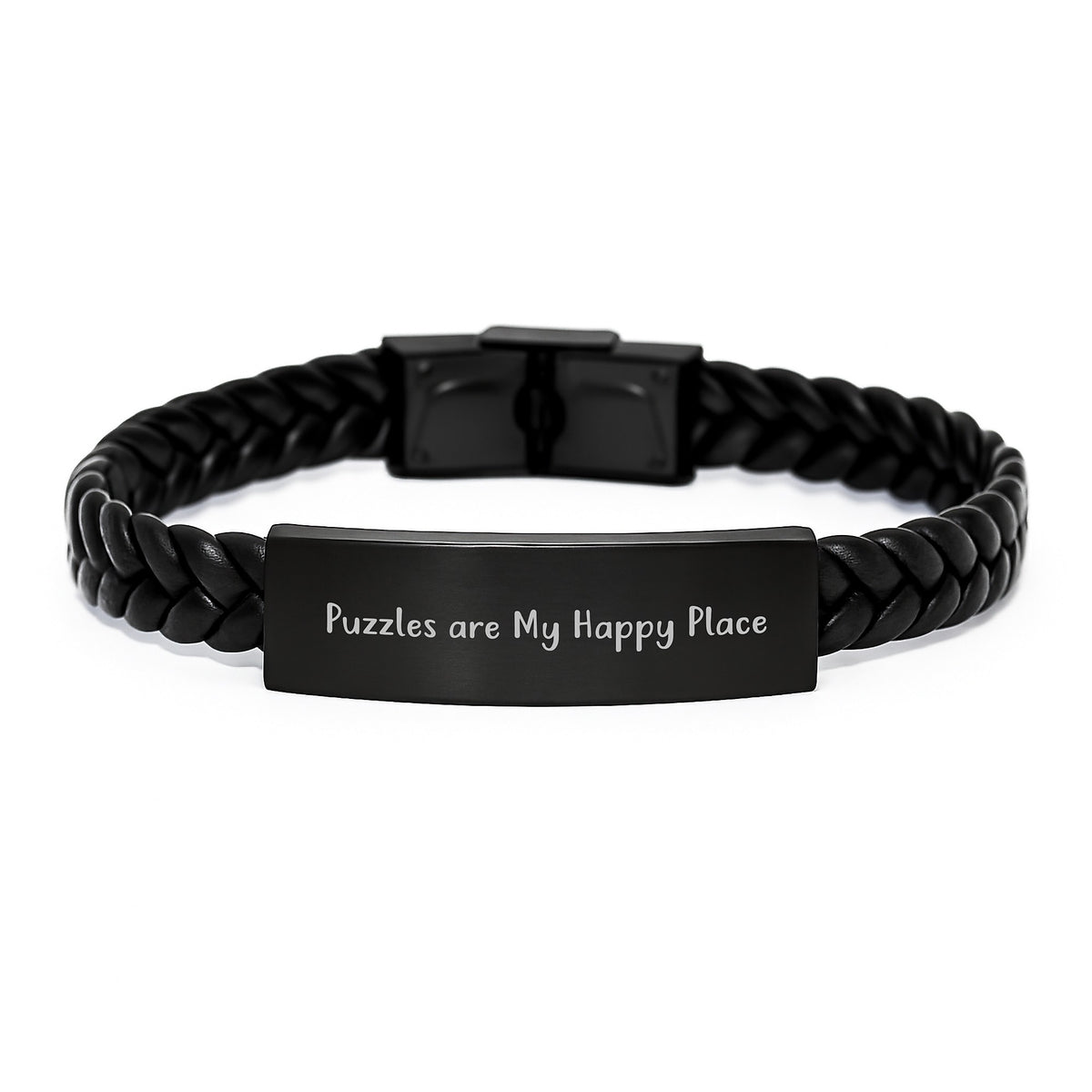 Puzzles Gifts for Men - Inspirational Interlaced Leather Bracelet, Gifts from Family - 'Puzzles Are My Happy Place' - Image 1
