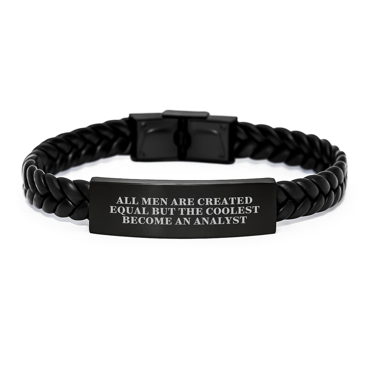 Funny Analyst Gifts for Men, Interlaced Leather Bracelet with Quote &#39;All Men Are Created Equal But The Coolest Become An Analyst&#39;, Unique Graduation Present from Friends, Coworkers, or Family - Image 1