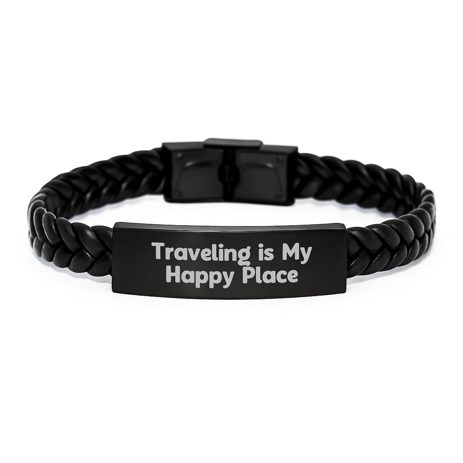 Unique Traveling Gifts for Men - Traveling Is My Happy Place Inspired Interlaced Leather Bracelet for Dad, Father's Day Unique Gifts, Gifts from Men - Image 1