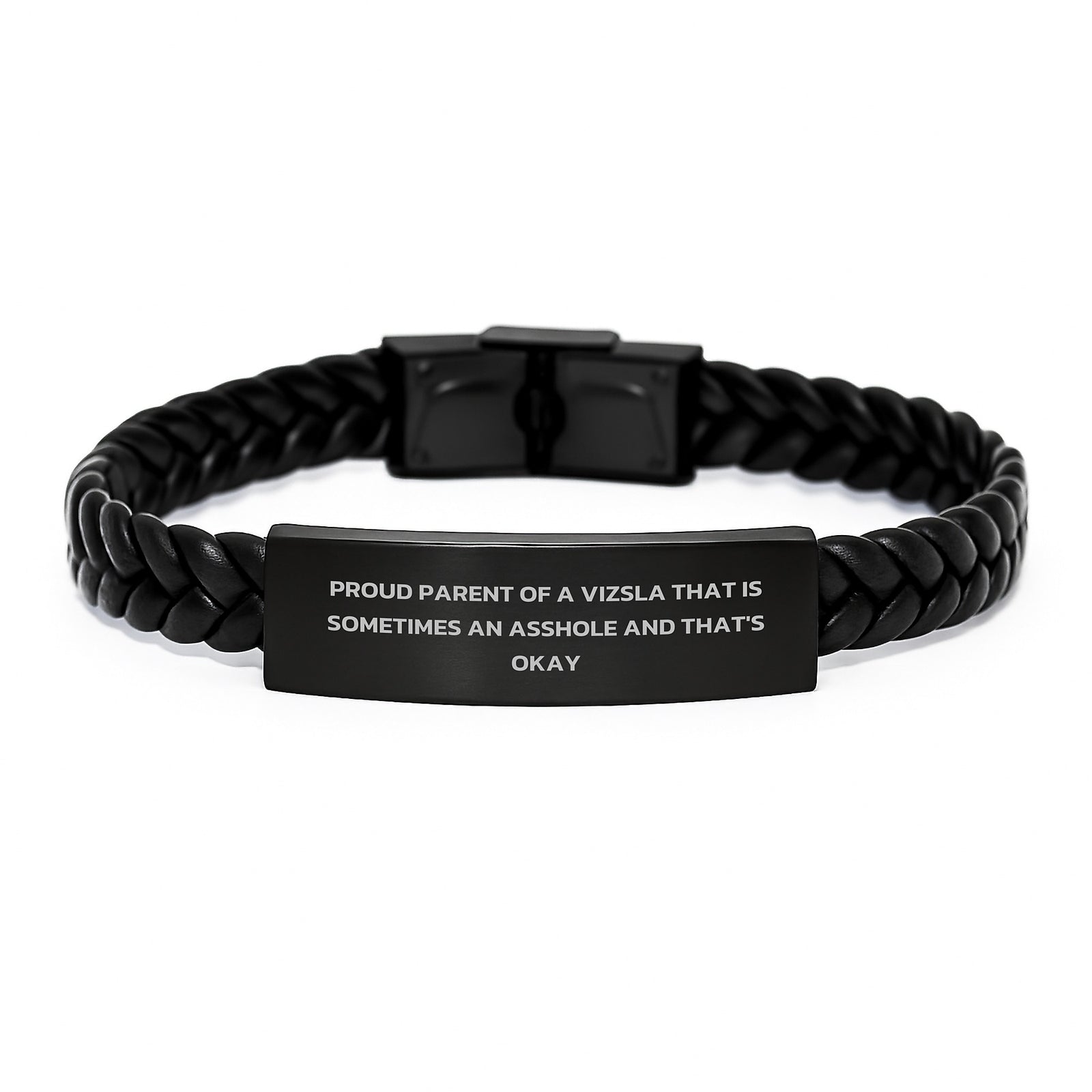 Funny Vizsla Dog Gifts for Men - Proud Parent Of A Vizsla That Is Sometimes An Asshole And That's Okay Interlaced Leather Bracelet for Graduation Unique Gifts from Dad, Mother, or Friends - Image 1