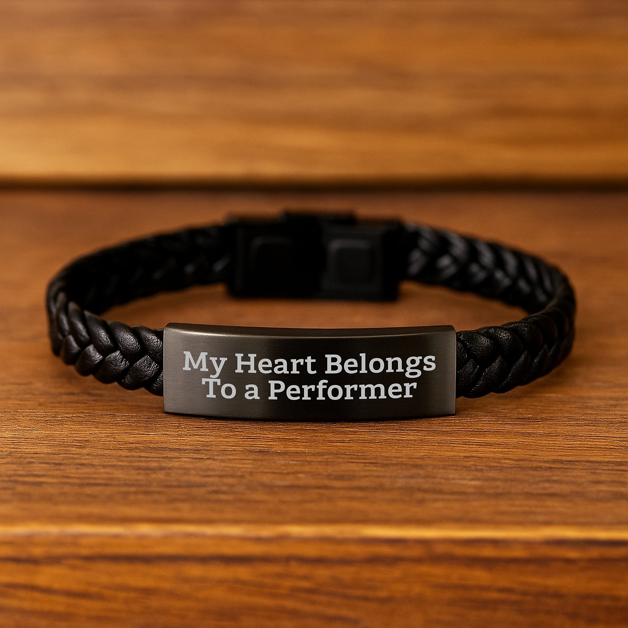 Funny Performer Gifts for Men, Unique Interlaced Leather Bracelet with Quote 'My Heart Belongs To A Performer' - Perfect Christmas Unique Gifts from Friends to Family - Image 2