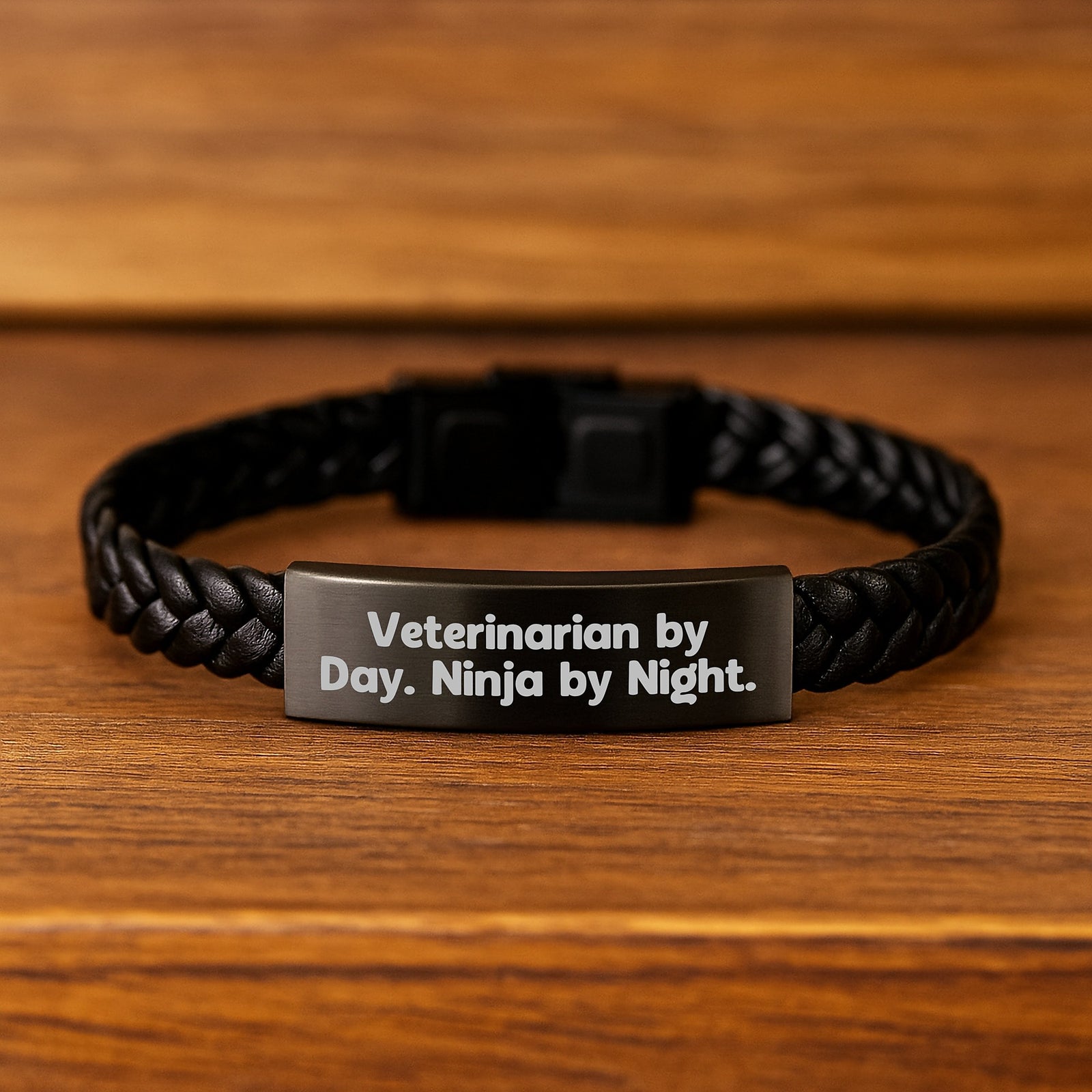 Funny Veterinarian Gifts for Men, Interlaced Leather Bracelet with Quote 'Veterinarian By Day Ninja By Night' - Gifts from Men to Graduation Gift Ideas - Image 2