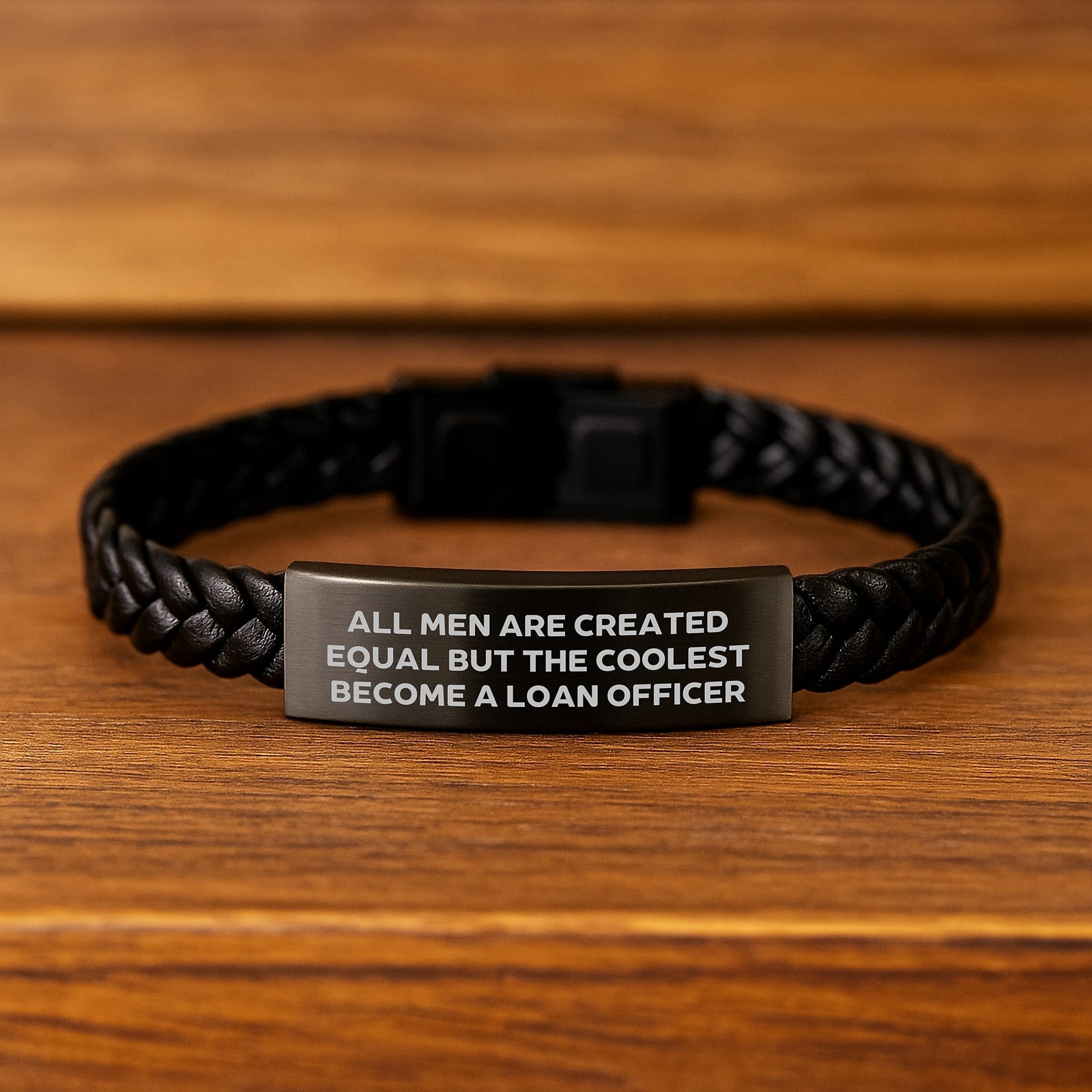 Funny Loan Officer Gifts, 'All Men Are Created Equal But The Coolest Become A Loan Officer' Interlaced Leather Bracelet, Birthday Unique Gifts from Men to Loan Officer - Image 2