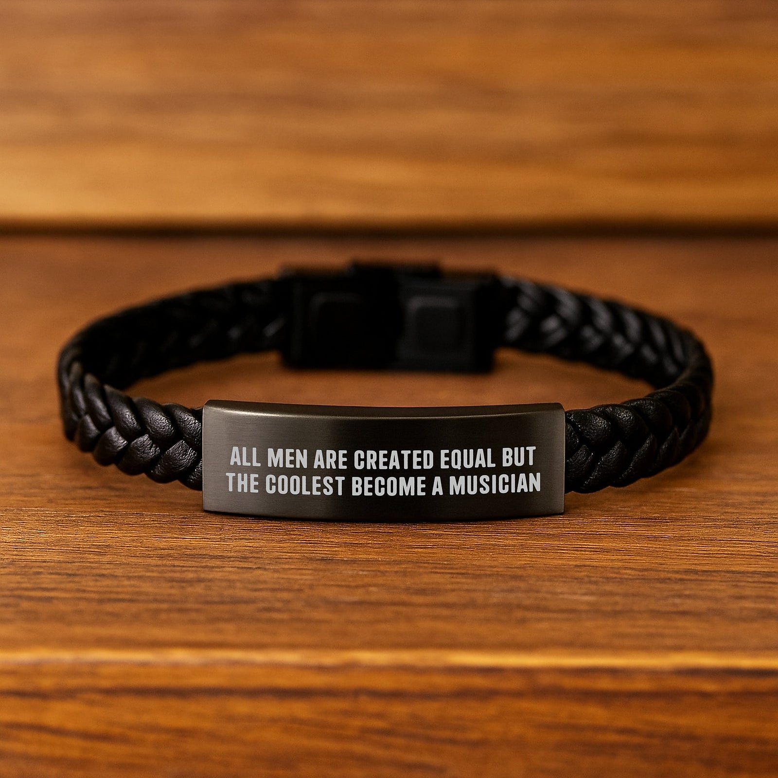 Funny Inspirational Musician Gifts, Interlaced Leather Bracelet for Birthday, Quote 'All Men Are Created Equal But The Coolest Become A Musician' Gifts from Men to Musician - Image 2