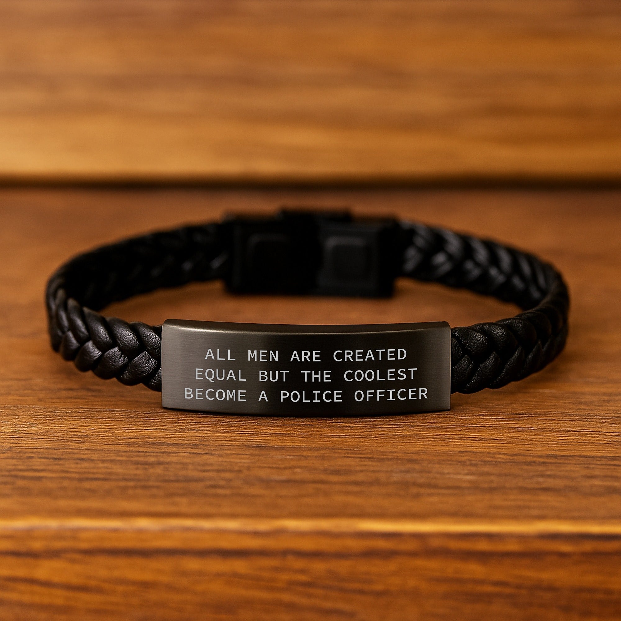 Funny Police Officer Gifts for Him, Interlaced Leather Bracelet with Stainless Steel Engraving, Christmas Unique Presents from Friends, Family, Coworkers - Image 2