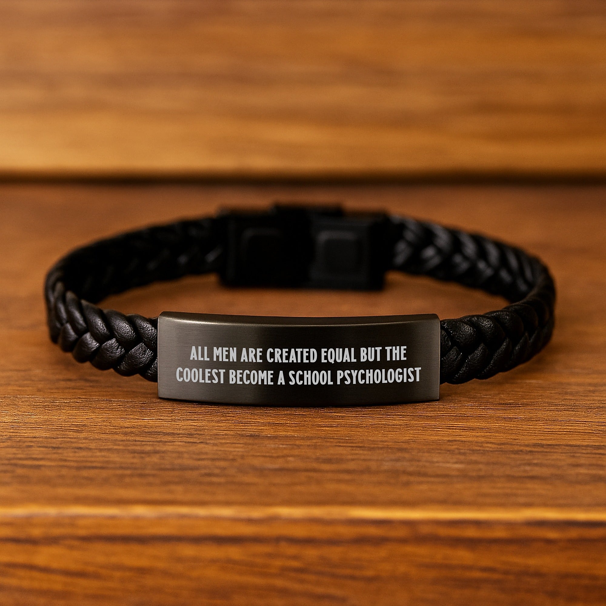 Funny School Psychologist Gifts for Him, Men's Interlaced Leather Bracelet with Inspirational Quote, Christmas Unique Presents from Friends or Family - Image 2