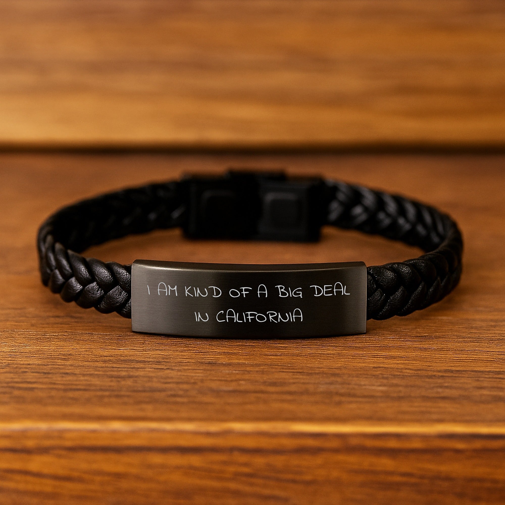 Funny California Gifts from Men to California Friends - Interlaced Leather Bracelet, Stainless Steel & PU Leather, 7.87 inches, I Am Kind Of A Prime Selection In California Quote - Image 2