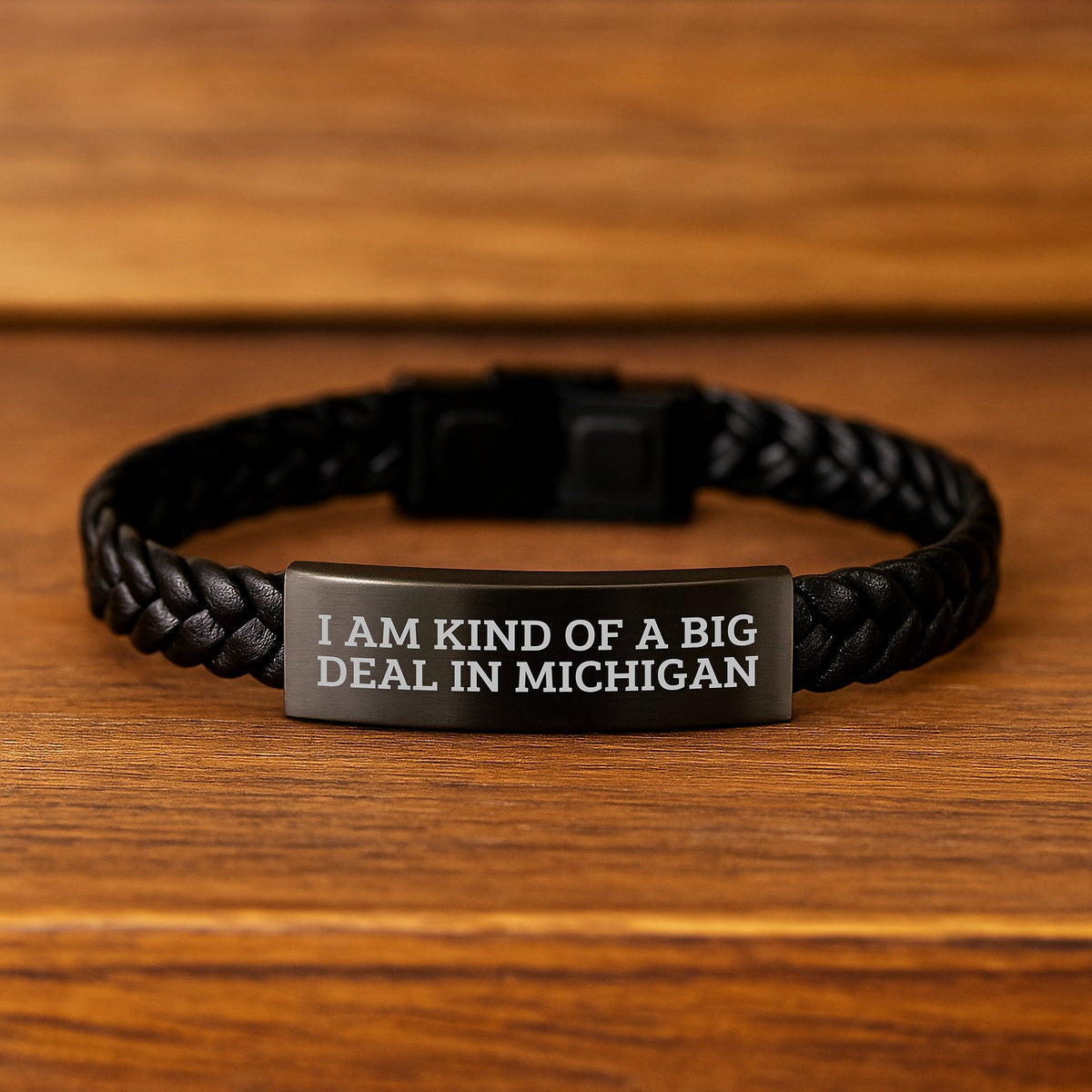 Unique Michigan Gifts from Friends - I Am Kind Of A Prime Selection In Michigan Interlaced Leather Bracelet for Men Women - Image 2