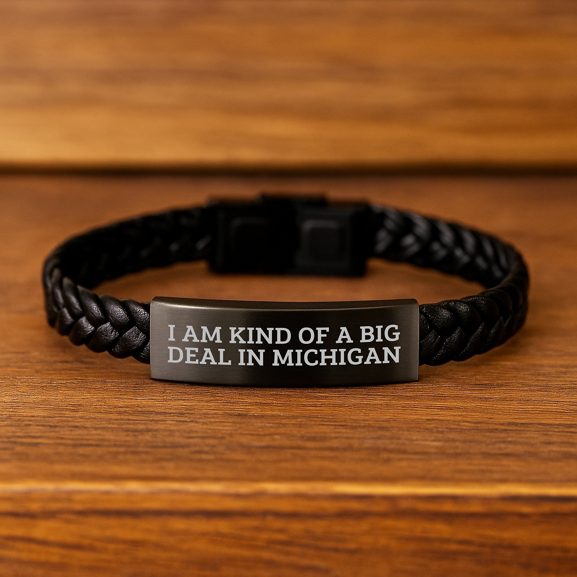 Unique Michigan Gifts from Friends - I Am Kind Of A Prime Selection In Michigan Interlaced Leather Bracelet for Men Women - Image 2