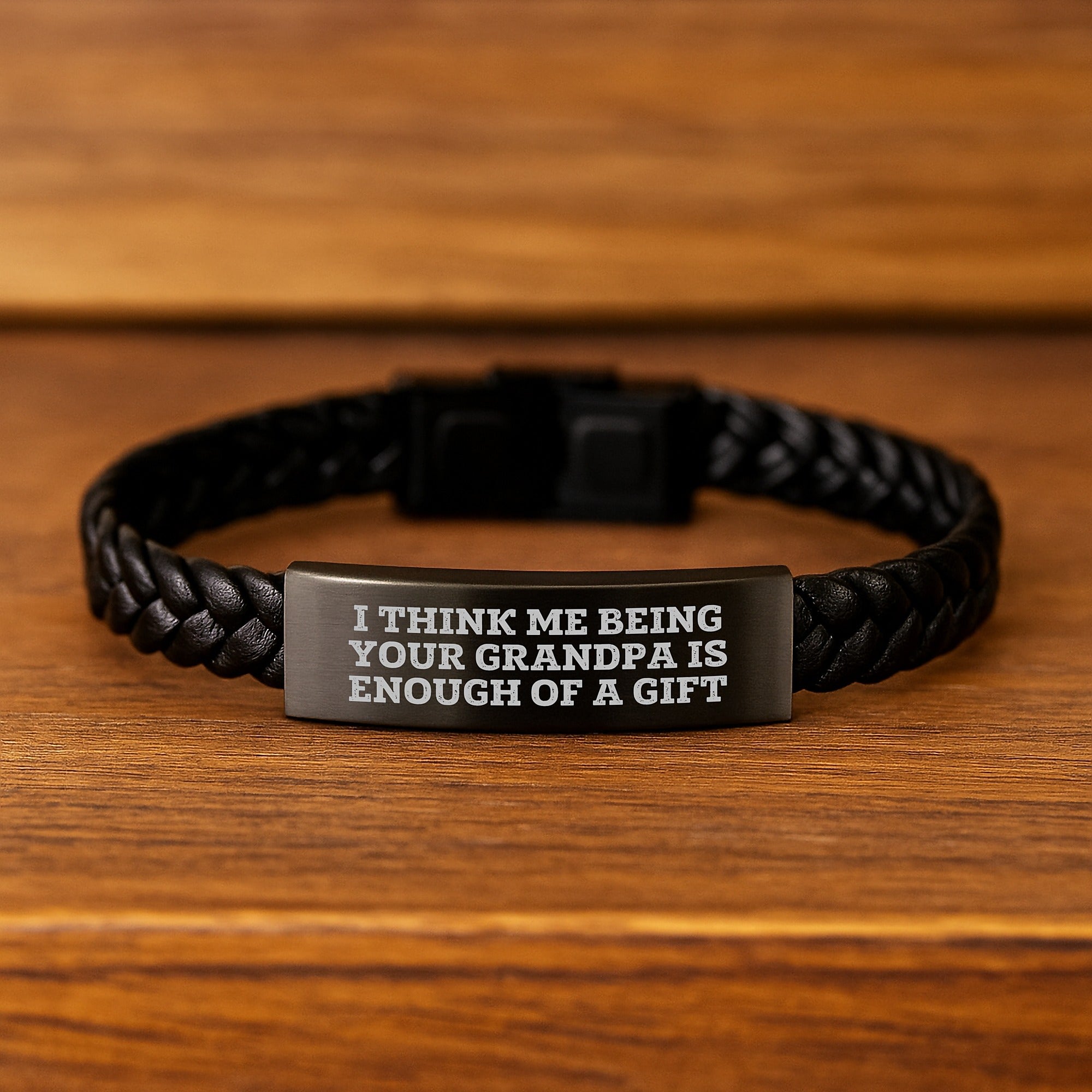 Gifts from Men, Funny Grandpa Gifts, Interlaced Leather Bracelet for Grandpa, 'I Think Me Being Your Grandpa Is Enough Of A Gift' Graduation Unique Gifts - Image 2