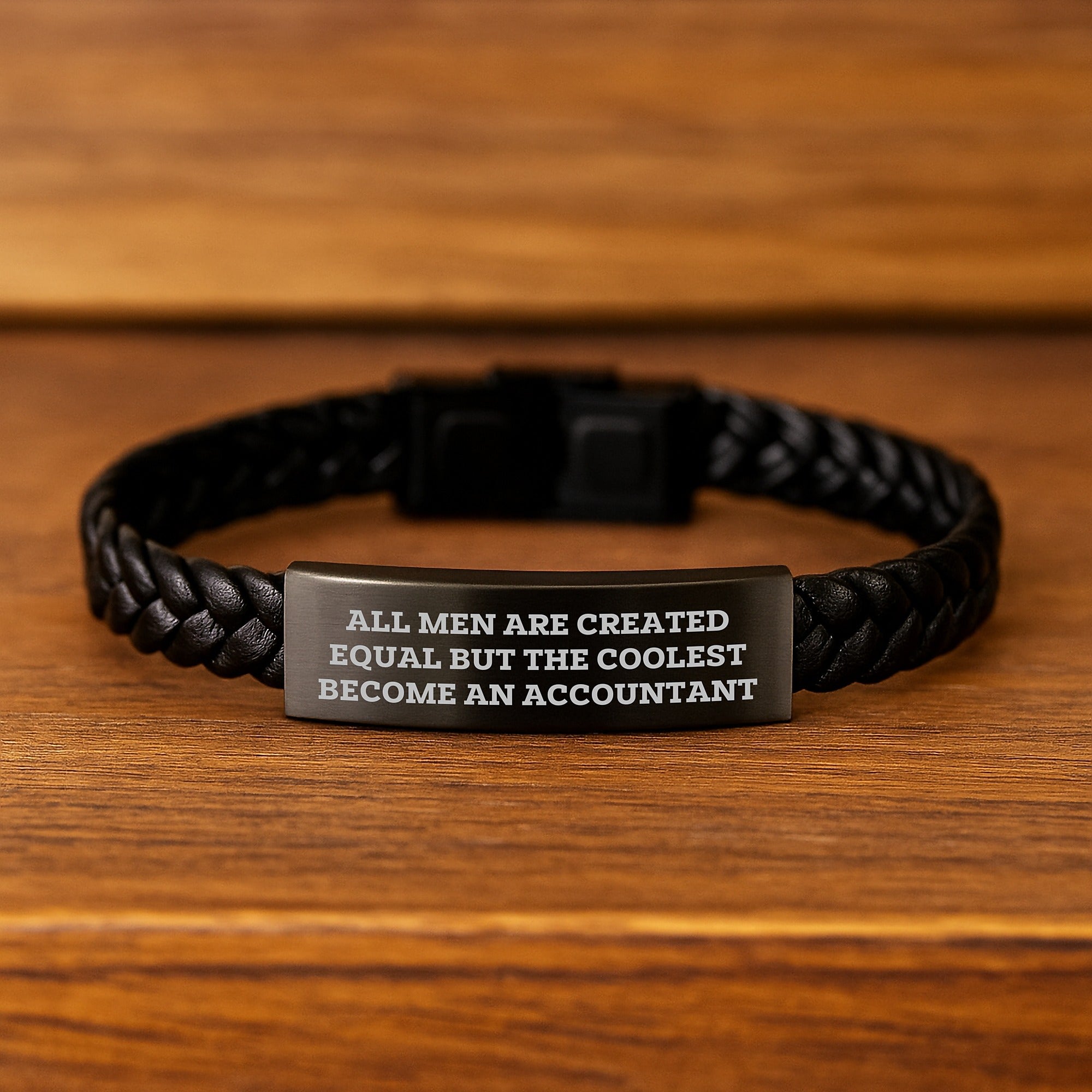 Funny Accountant Gifts from Men, Unique Interlaced Leather Bracelet for Accountant Friends, All Men Are Created Equal But The Coolest Become An Accountant - Image 2