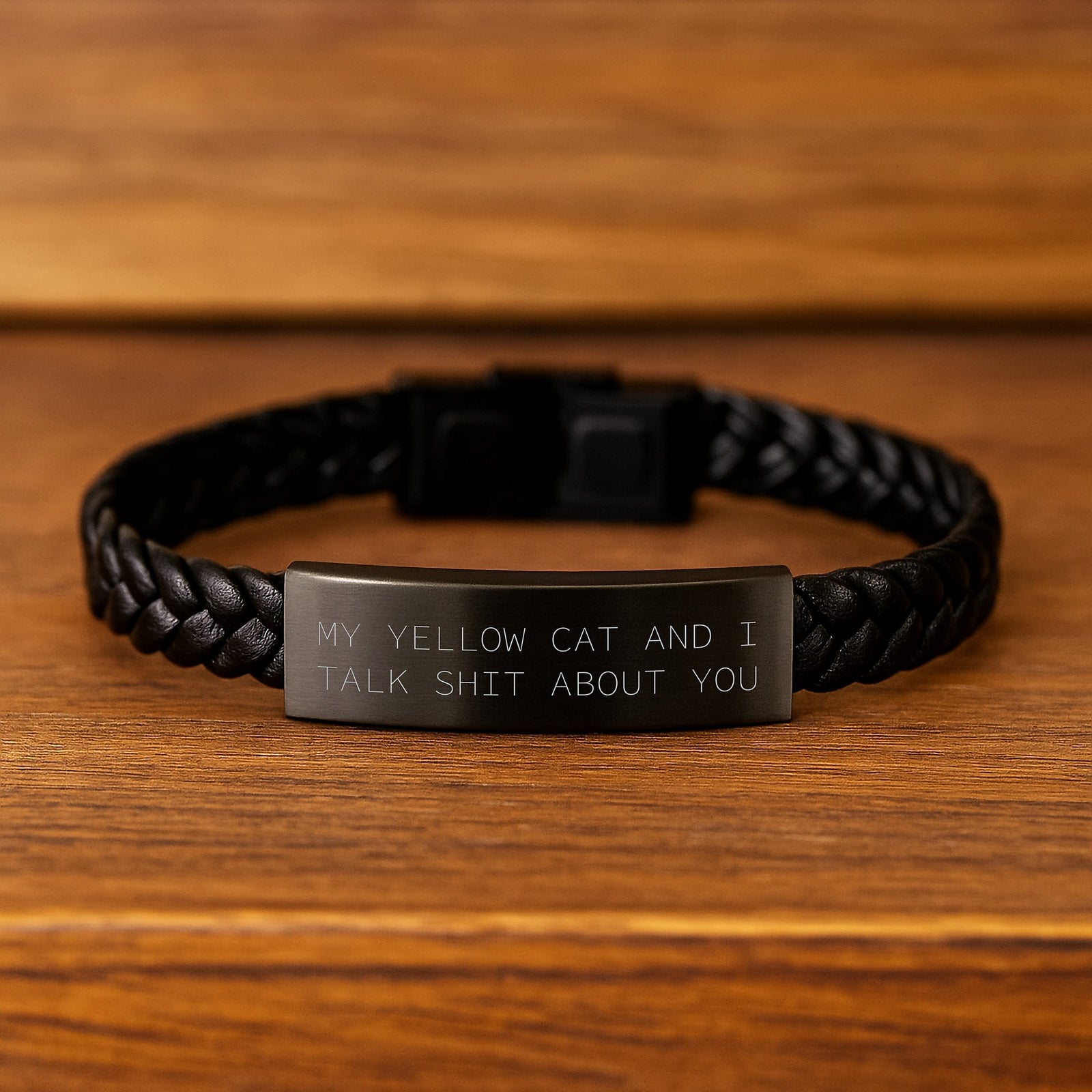 Yellow Cat Enthusiast Interlaced Leather Bracelet Funny Graduation Gift for Men and Women from Friends - Image 2