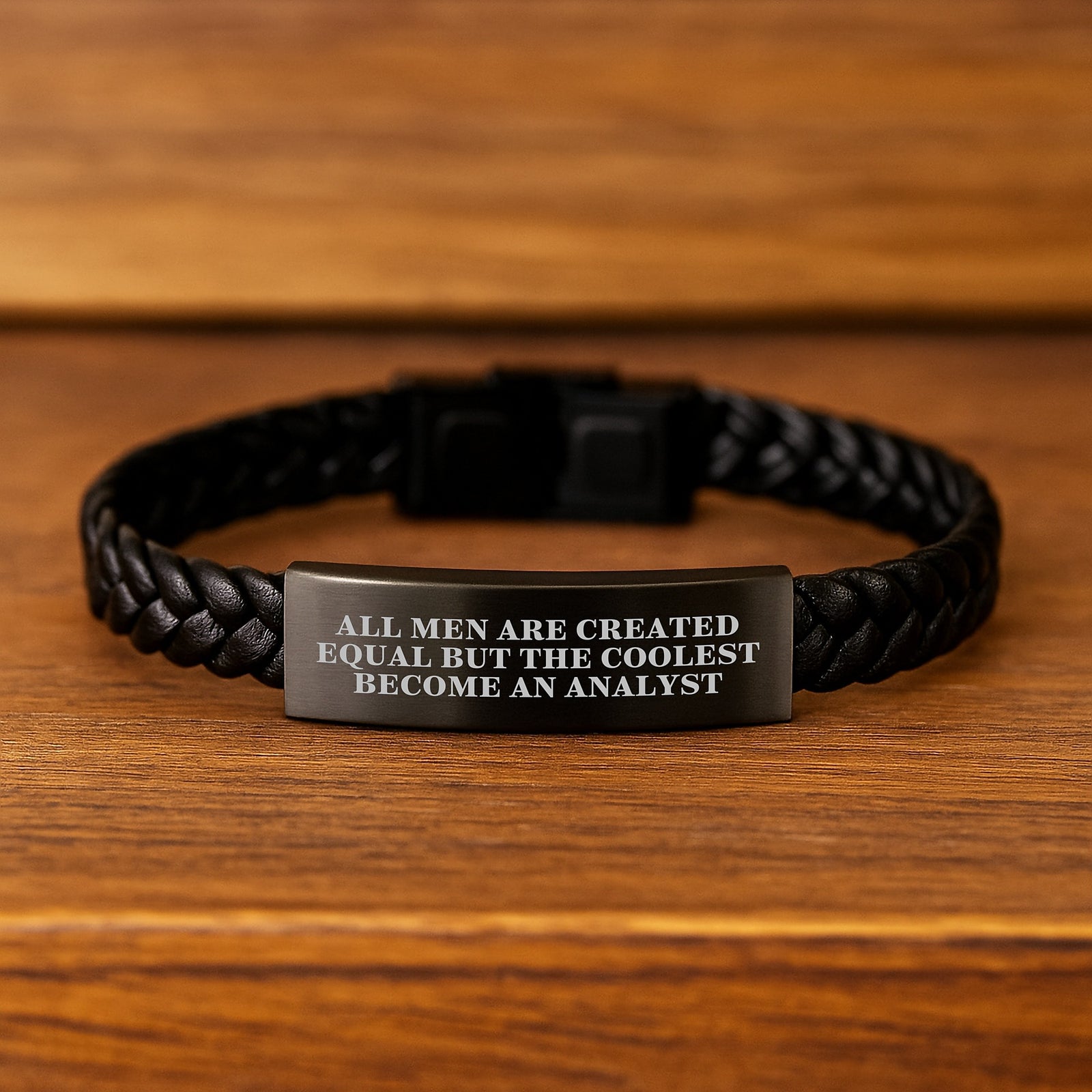 Funny Analyst Gifts for Men, Interlaced Leather Bracelet with Quote 'All Men Are Created Equal But The Coolest Become An Analyst', Unique Graduation Present from Friends, Coworkers, or Family - Image 2