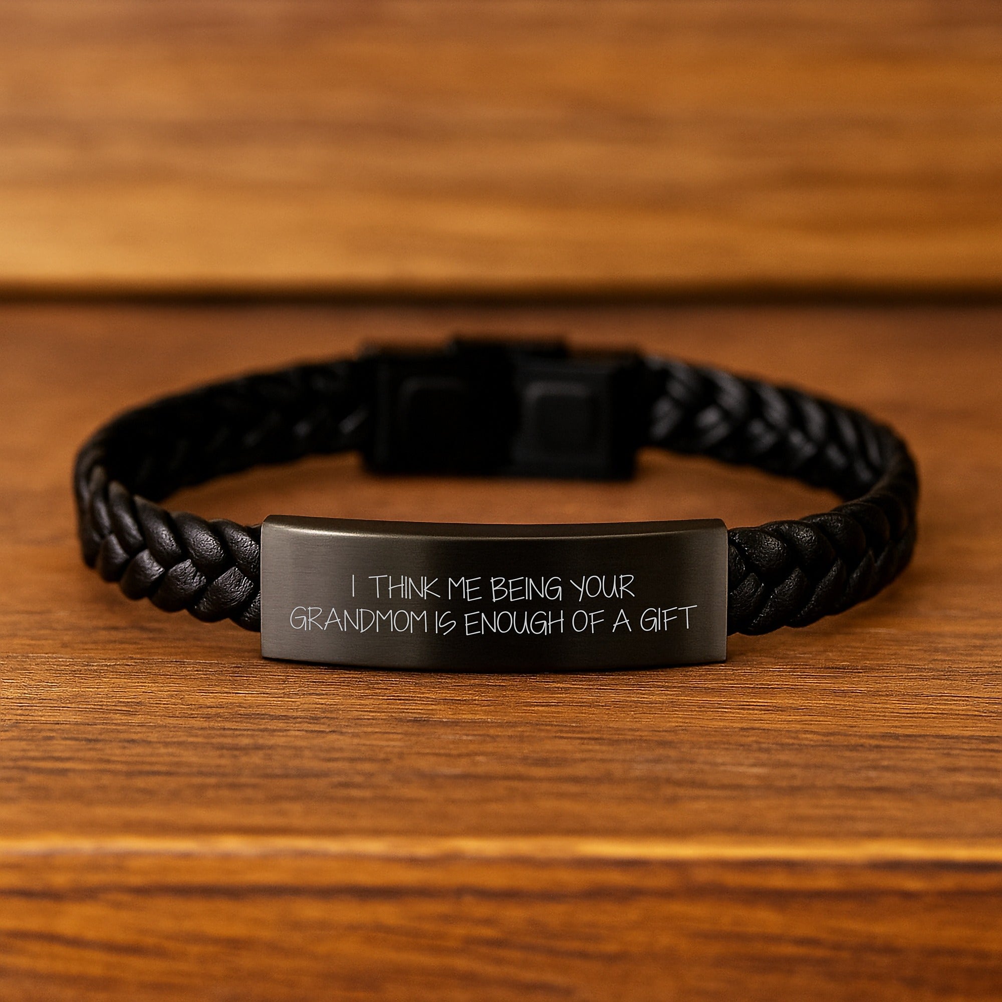 Funny Grandmom Gifts - I Think Me Being Your Grandmom Is Enough Of A Gift Interlaced Leather Bracelet for Birthday from Family - Image 2