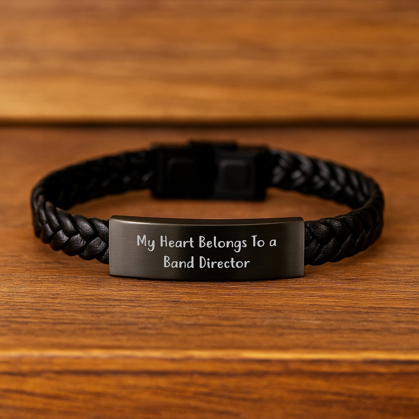 Funny Band Director Gifts from Men for Band Director Men's Interlaced Leather Bracelet - Heart Belongs to Band Director - Image 2