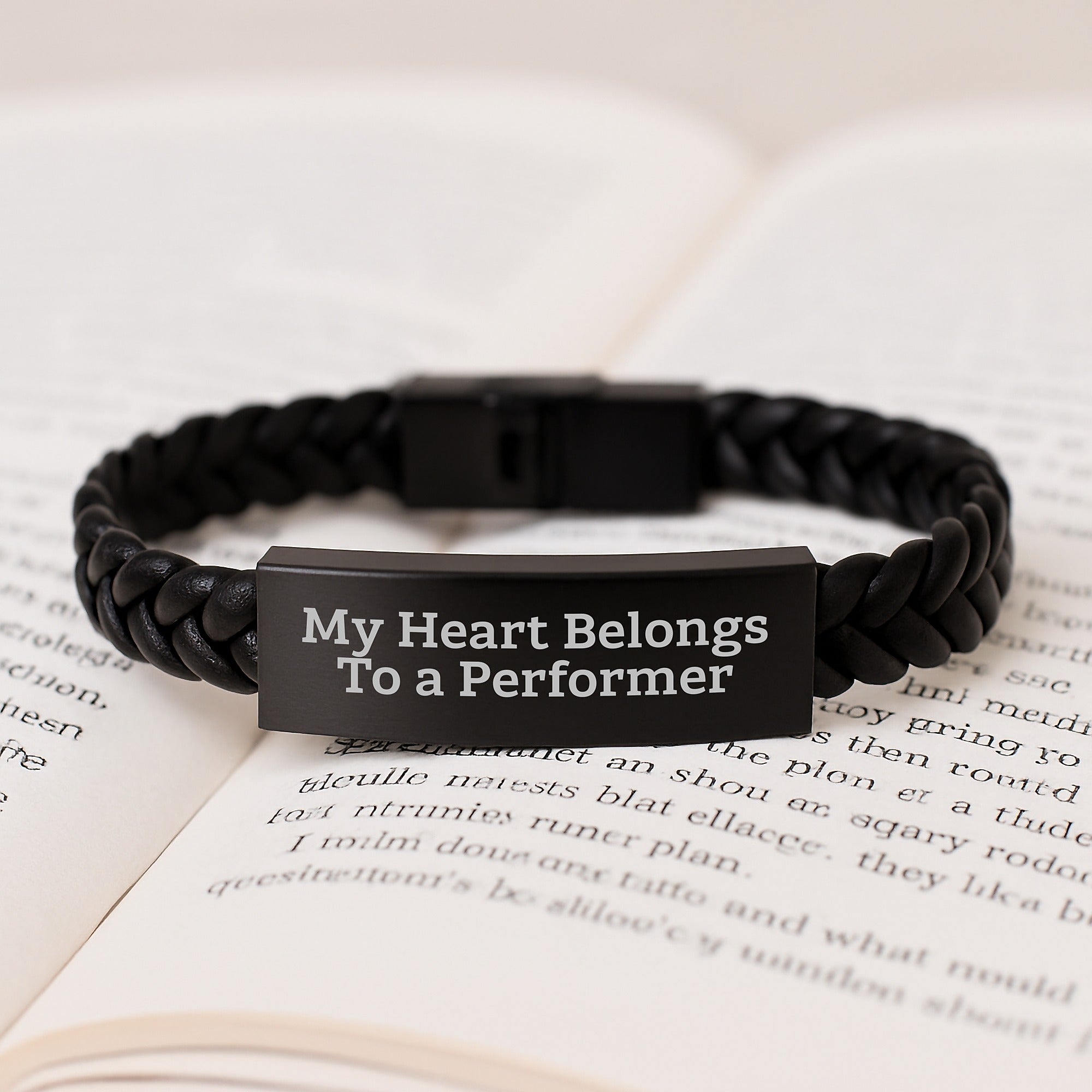 Funny Performer Gifts for Men, Unique Interlaced Leather Bracelet with Quote 'My Heart Belongs To A Performer' - Perfect Christmas Unique Gifts from Friends to Family - Image 3