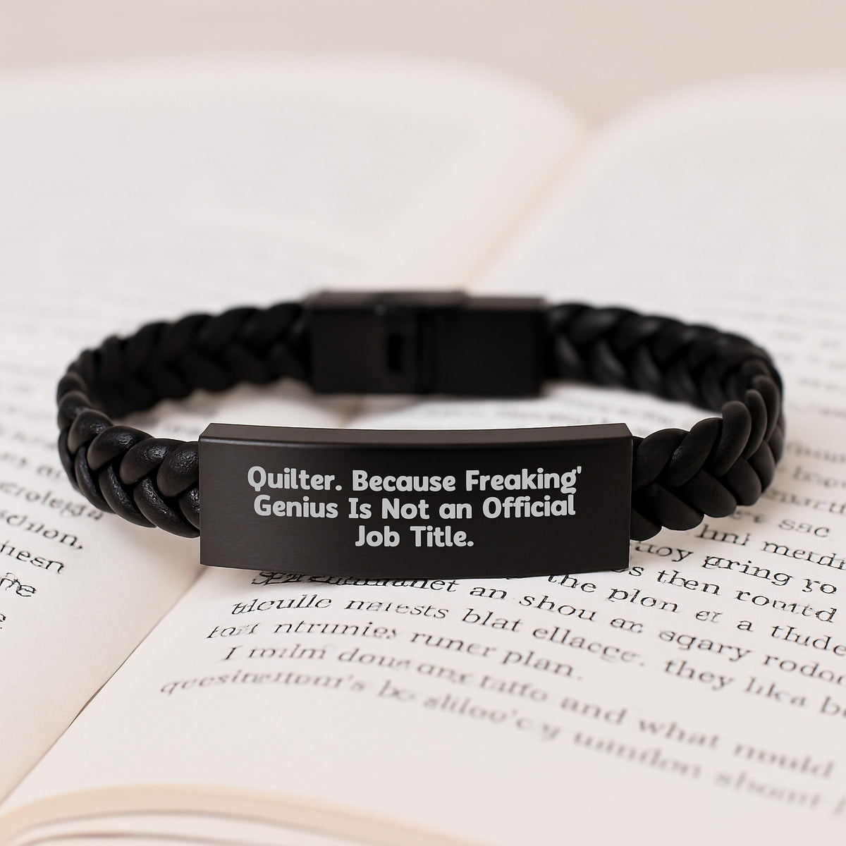 Quilter Gifts from Friends for Graduation Unique Interlaced Leather Bracelet with Funny Quote 'Quilter. Because Freaking' genius Is Not An Official Job Title.' - Image 3