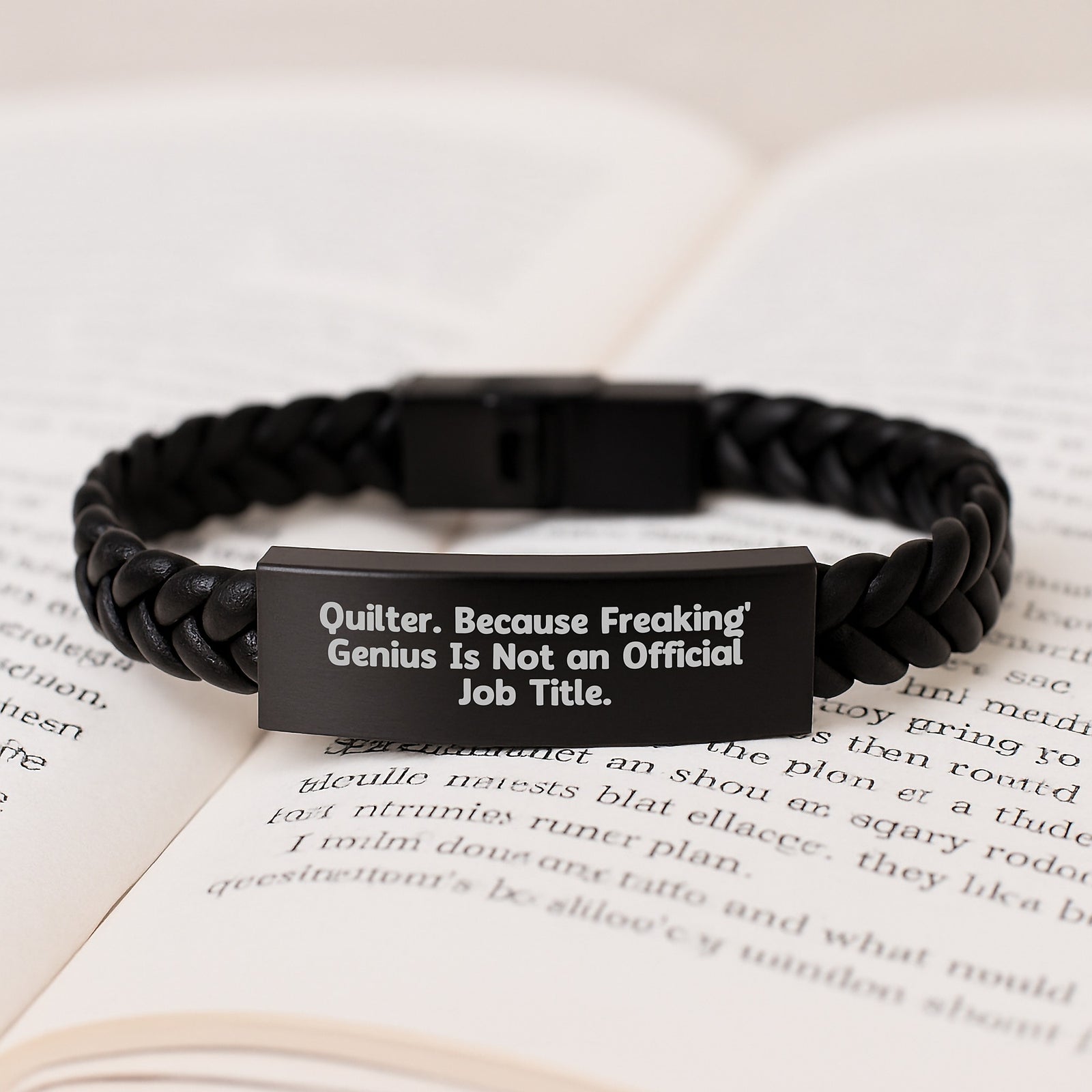 Quilter Gifts from Friends for Graduation Unique Interlaced Leather Bracelet with Funny Quote 'Quilter. Because Freaking' genius Is Not An Official Job Title.' - Image 3