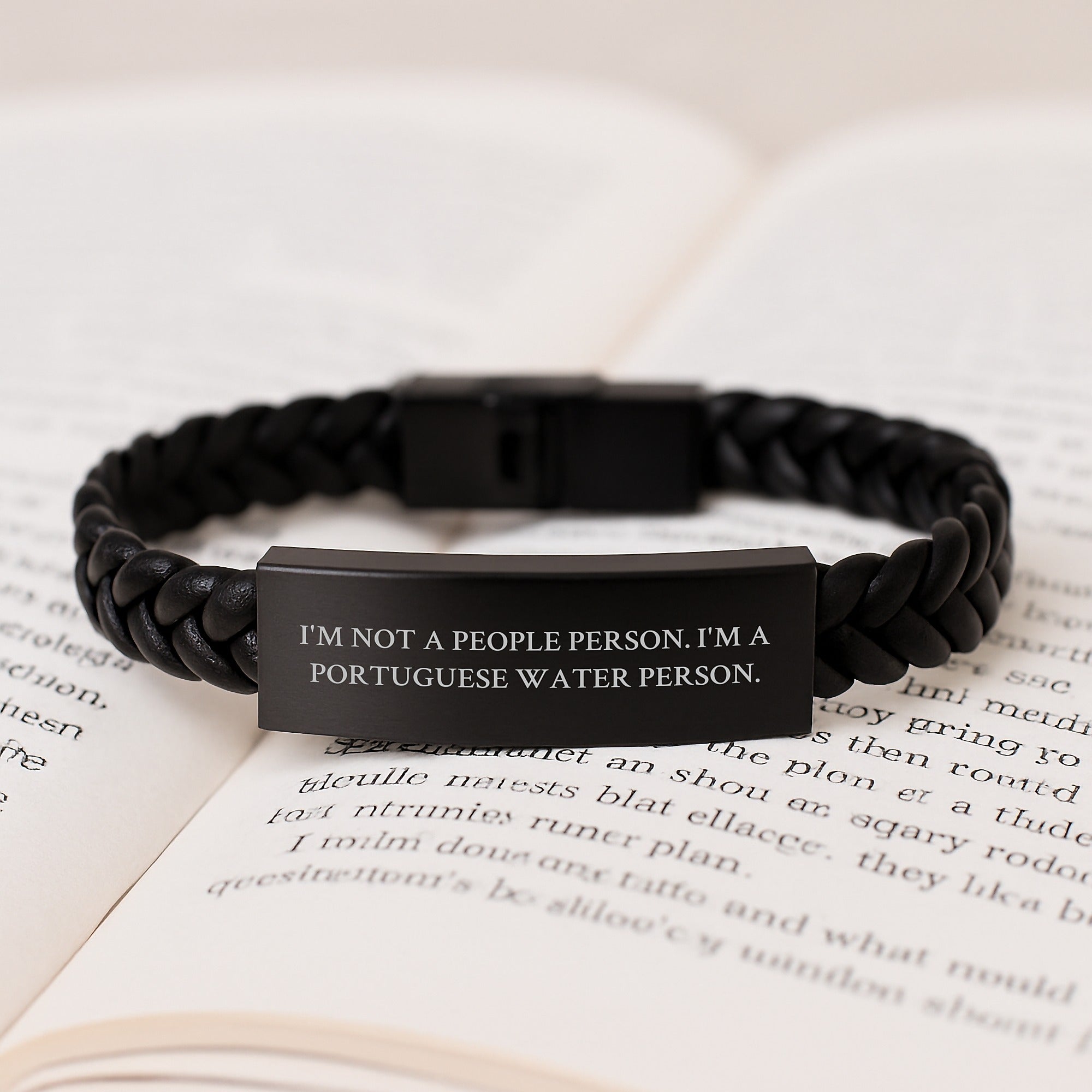 Funny Portuguese Water Dog Gifts - I'm Not A People Person. I'm A Portuguese Water Person. Interlaced Leather Bracelet for Birthday - Gifts from Men to Portuguese Water Dog - Image 3