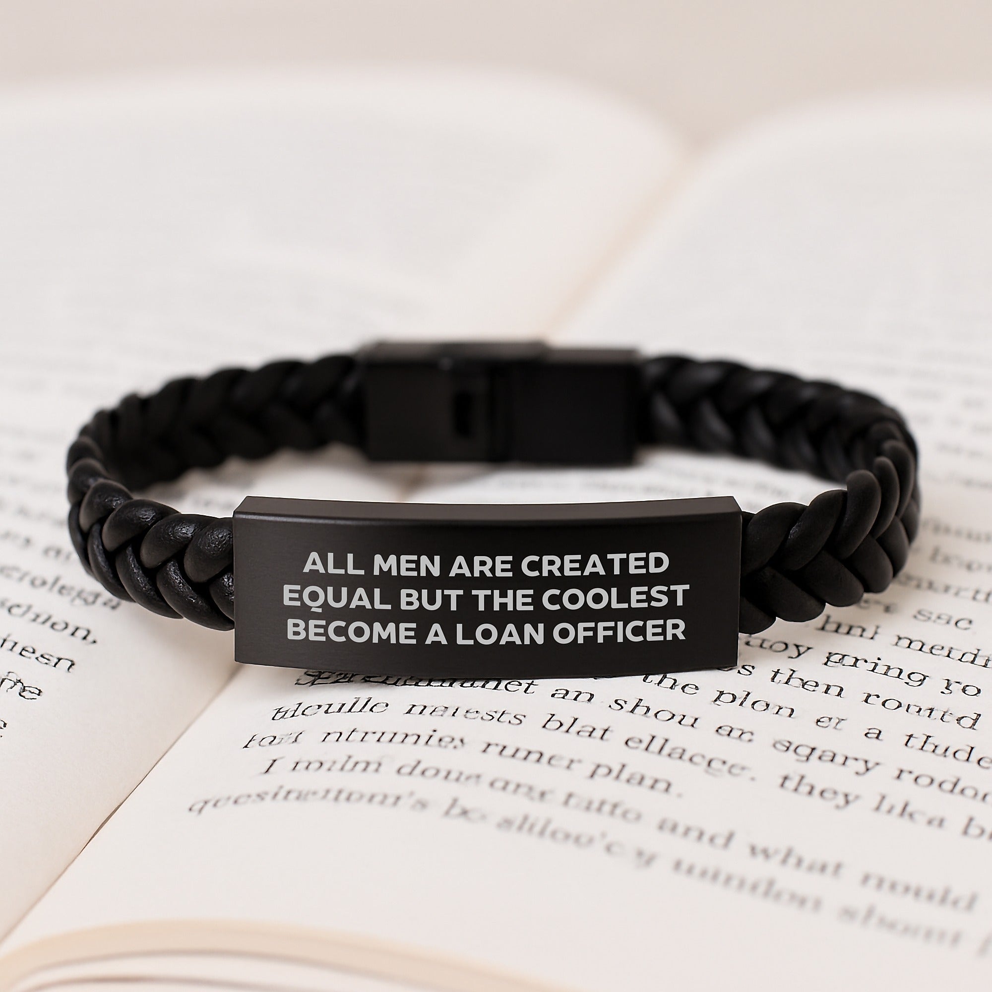 Funny Loan Officer Gifts, 'All Men Are Created Equal But The Coolest Become A Loan Officer' Interlaced Leather Bracelet, Birthday Unique Gifts from Men to Loan Officer - Image 3