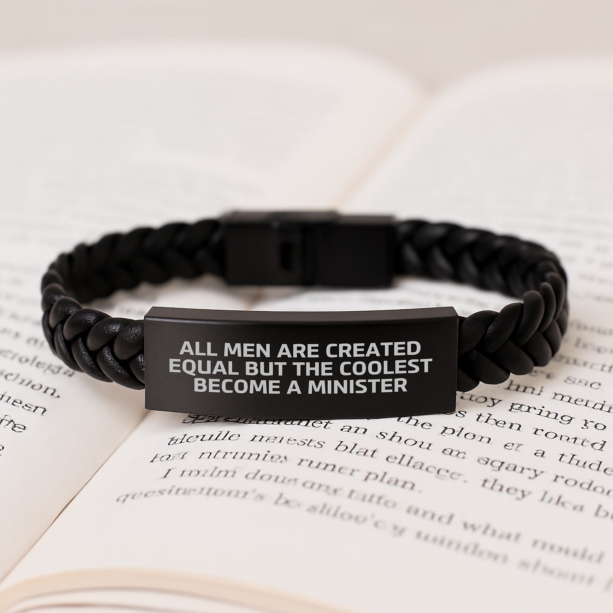 Funny Minister Gifts: Interlaced Leather Bracelet with 'All Men Are Created Equal But The Coolest Become A Minister' Quote, Birthday Unique Gifts from Friends to Minister - Image 3