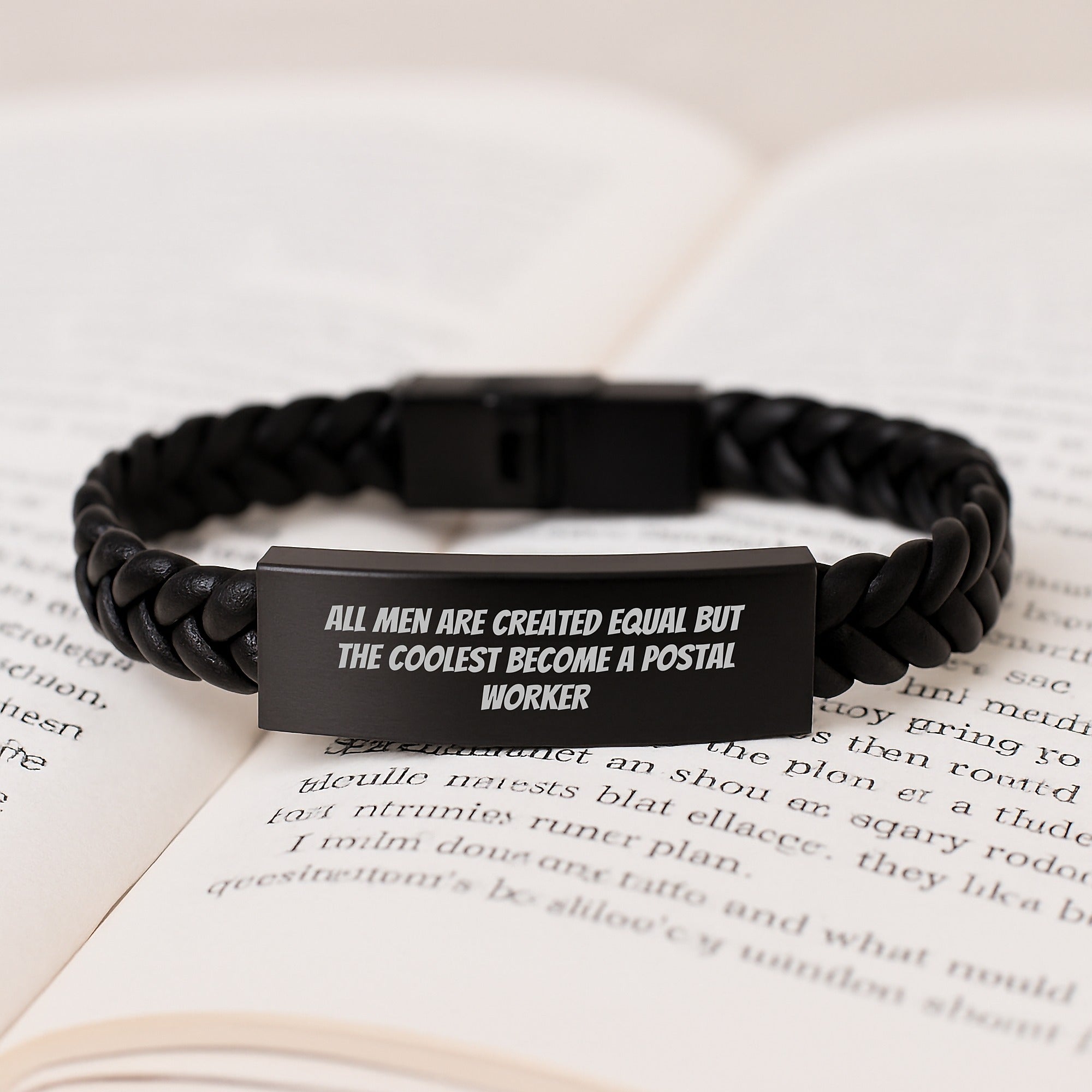 Funny Postal Worker Gifts from Men, Unique Interlaced Leather Bracelet for Birthday, 'All Men Are Created Equal But The Coolest Become A Postal Worker' Quote - Image 3