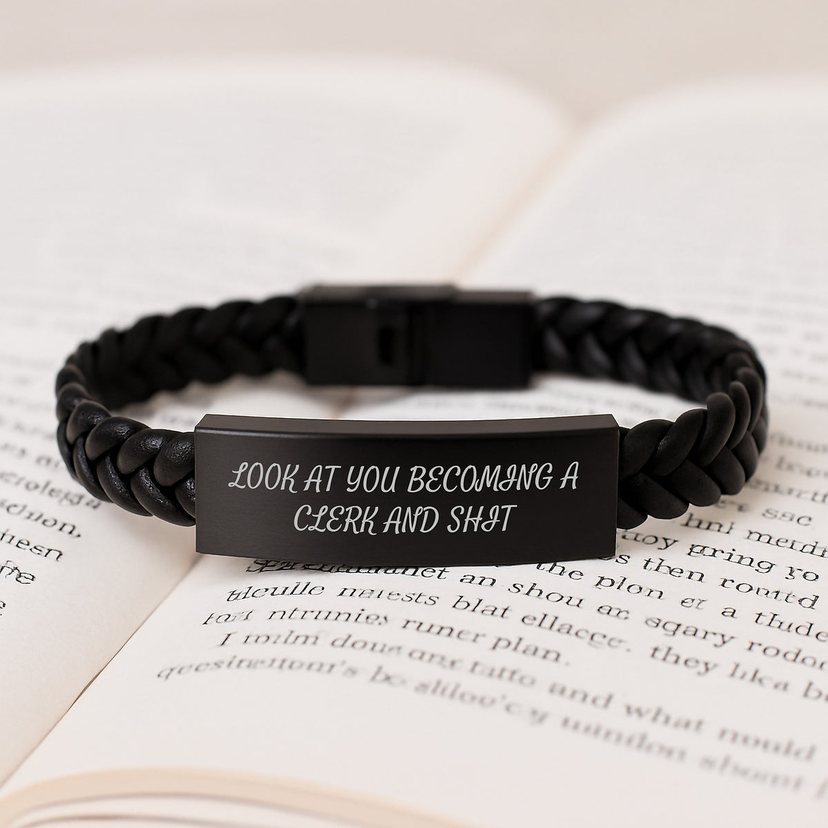 Clerk Gift for Him - A Humorous Interlaced Leather Bracelet Keepsake - Image 3