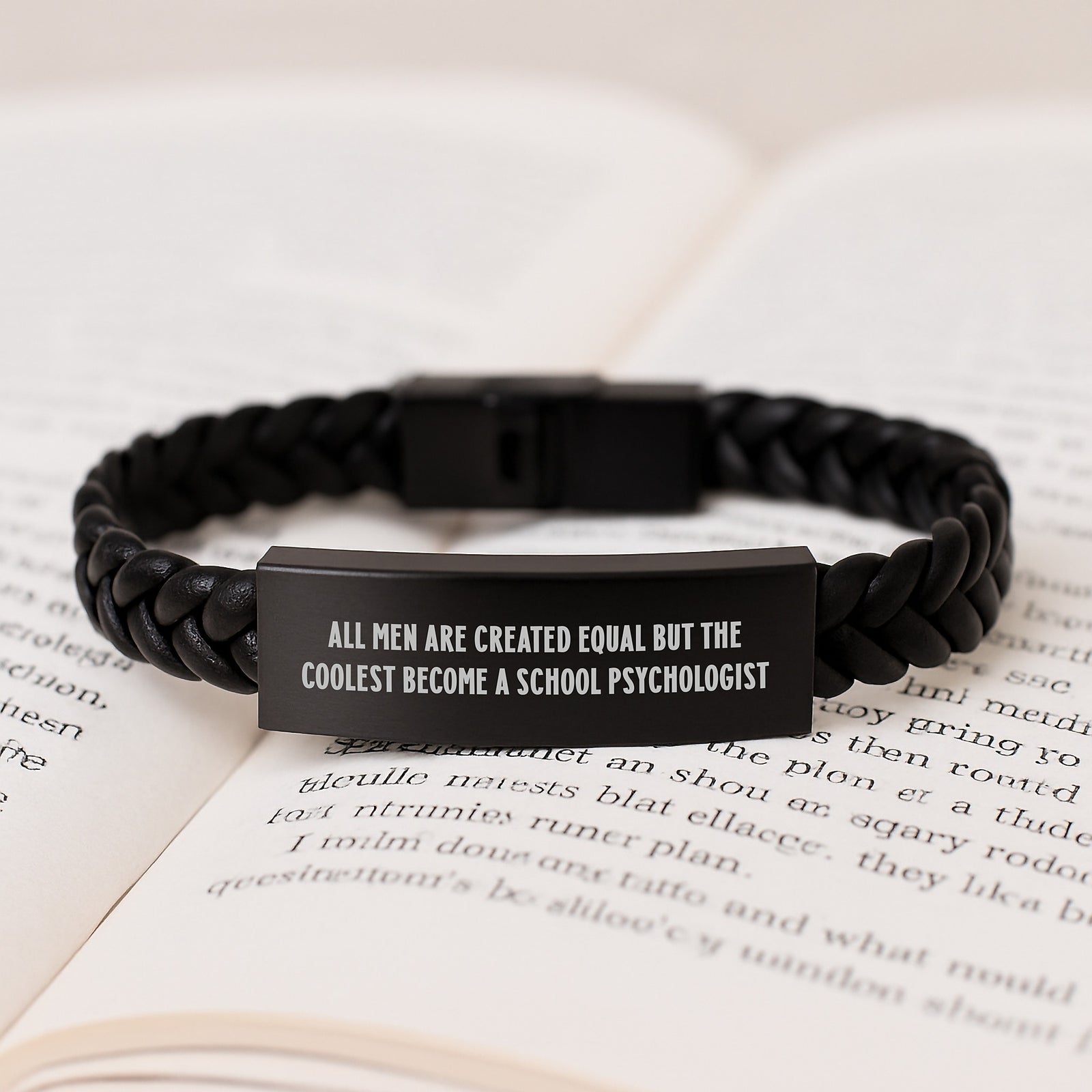 Funny School Psychologist Gifts for Him, Men's Interlaced Leather Bracelet with Inspirational Quote, Christmas Unique Presents from Friends or Family - Image 3