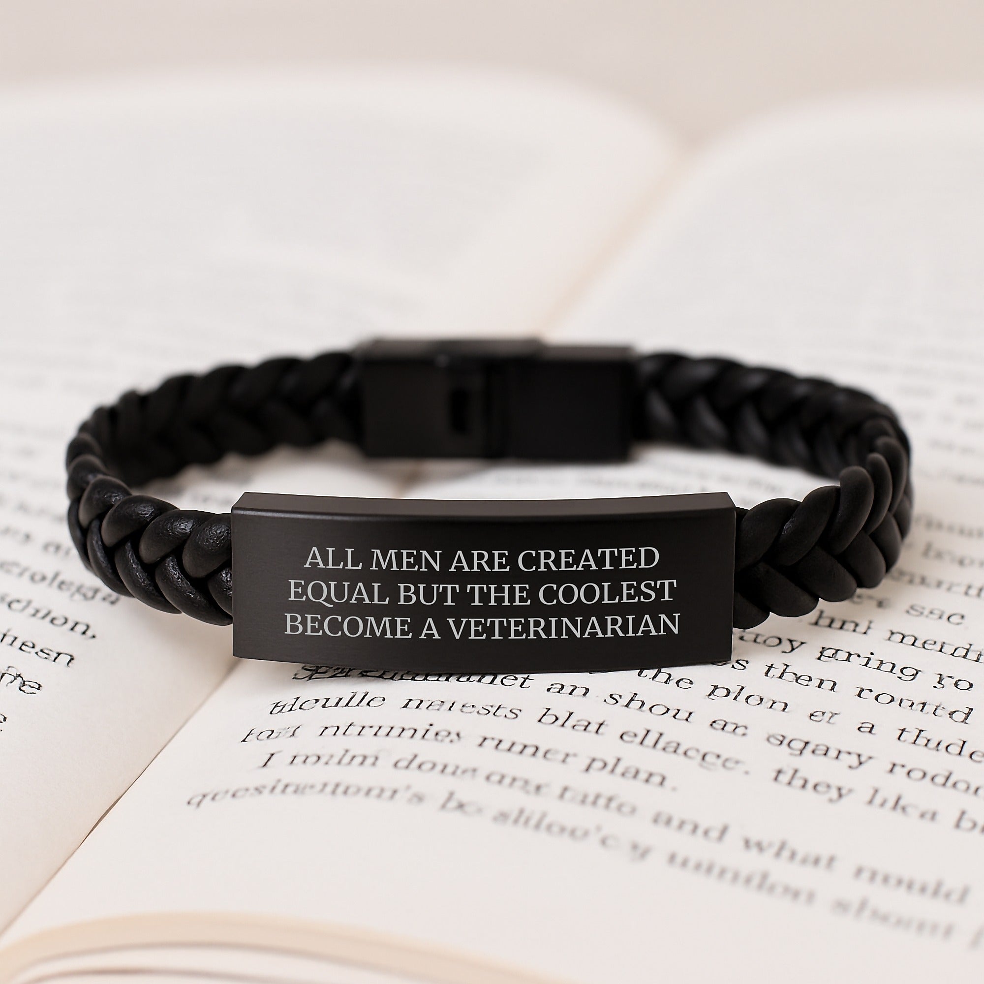 Unique Gifts from Friends for Veterinarian Men, Coolest All Men Are Created Equal Quote, Interlaced Leather Bracelet Christmas Unique - Image 3