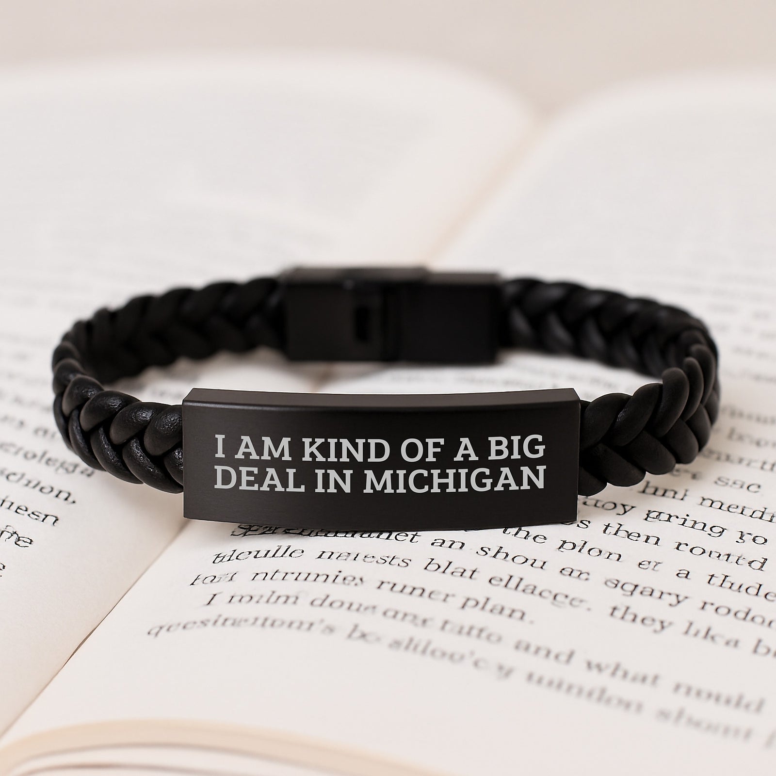 Unique Michigan Gifts from Friends - I Am Kind Of A Prime Selection In Michigan Interlaced Leather Bracelet for Men Women - Image 3