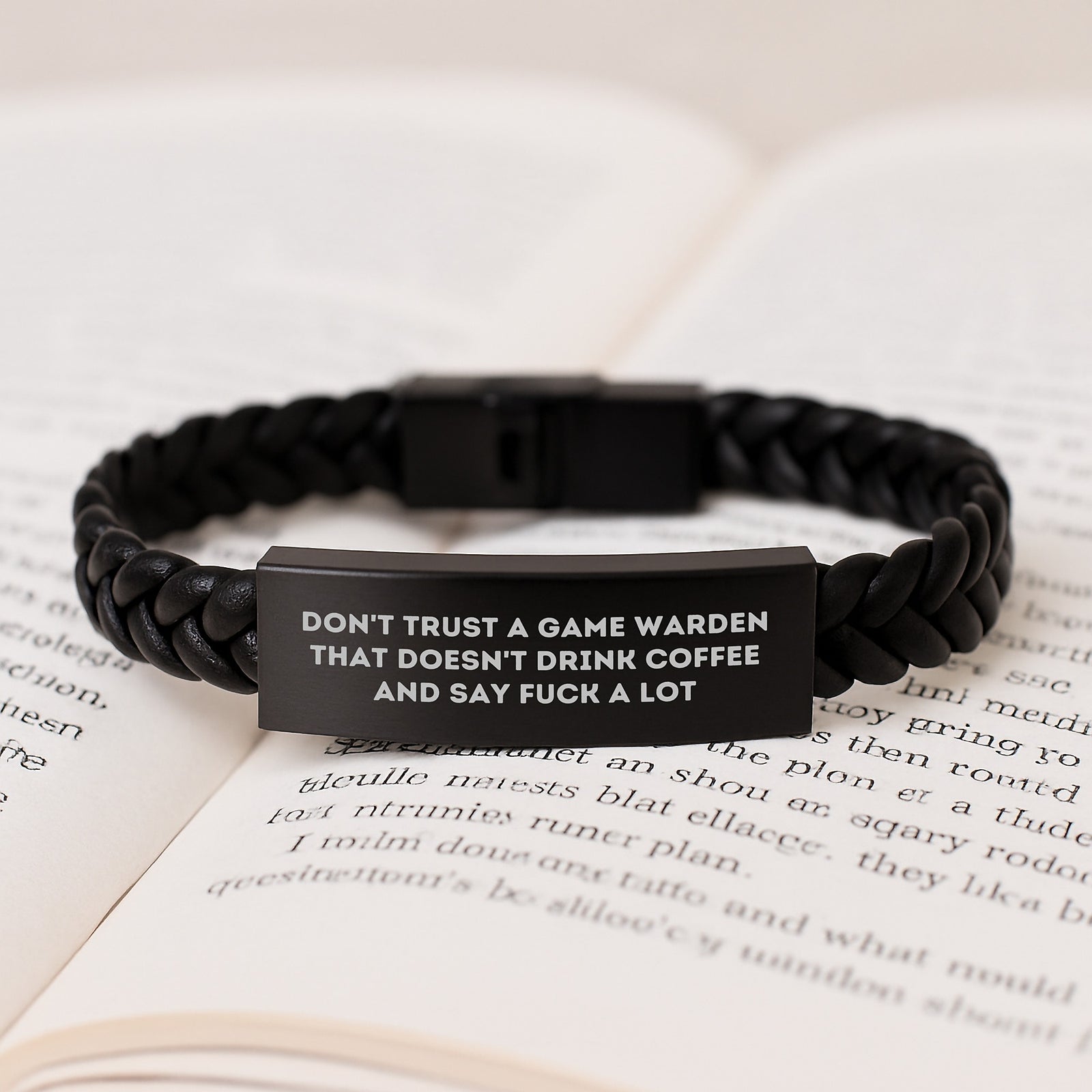 Funny Game Warden Gifts, Interlaced Leather Bracelet for Men, Gifts from Friends or Family, Don't Trust a Game Warden That Doesn't Drink Coffee - Image 3
