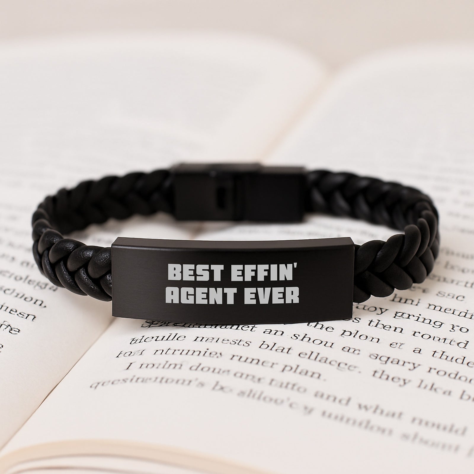Funny Agent Gifts from Friends - Best Effin', Agent Interlaced Leather Bracelet for Men, Stainless Steel and PU Leather, Graduation Unique - Image 3