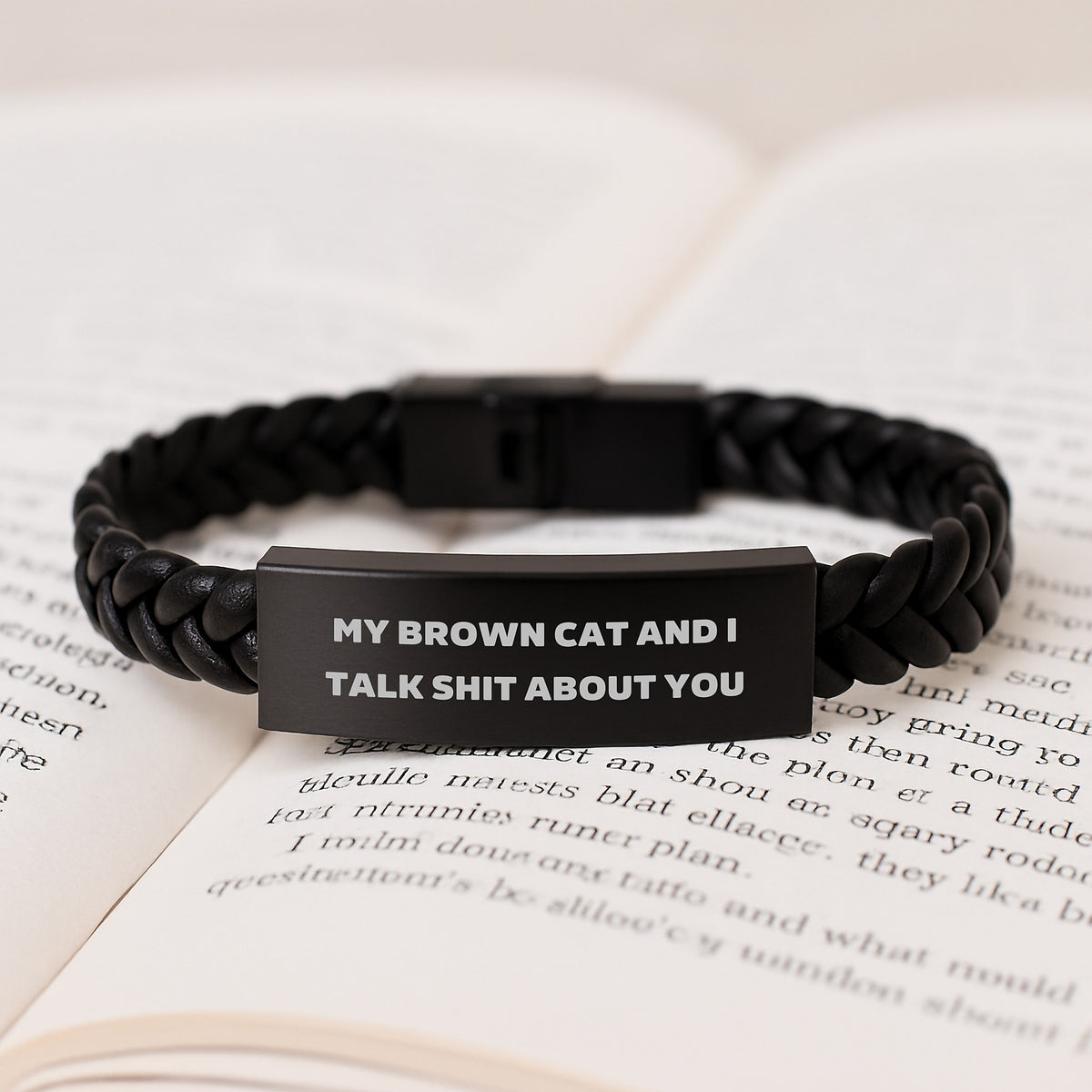 Funny Graduation Unique Gifts for Brown Cat Lovers - Interlaced Leather Bracelet for Men, Women, and Friends with My Brown Cat And I Talk Shit About You Quote - Image 3