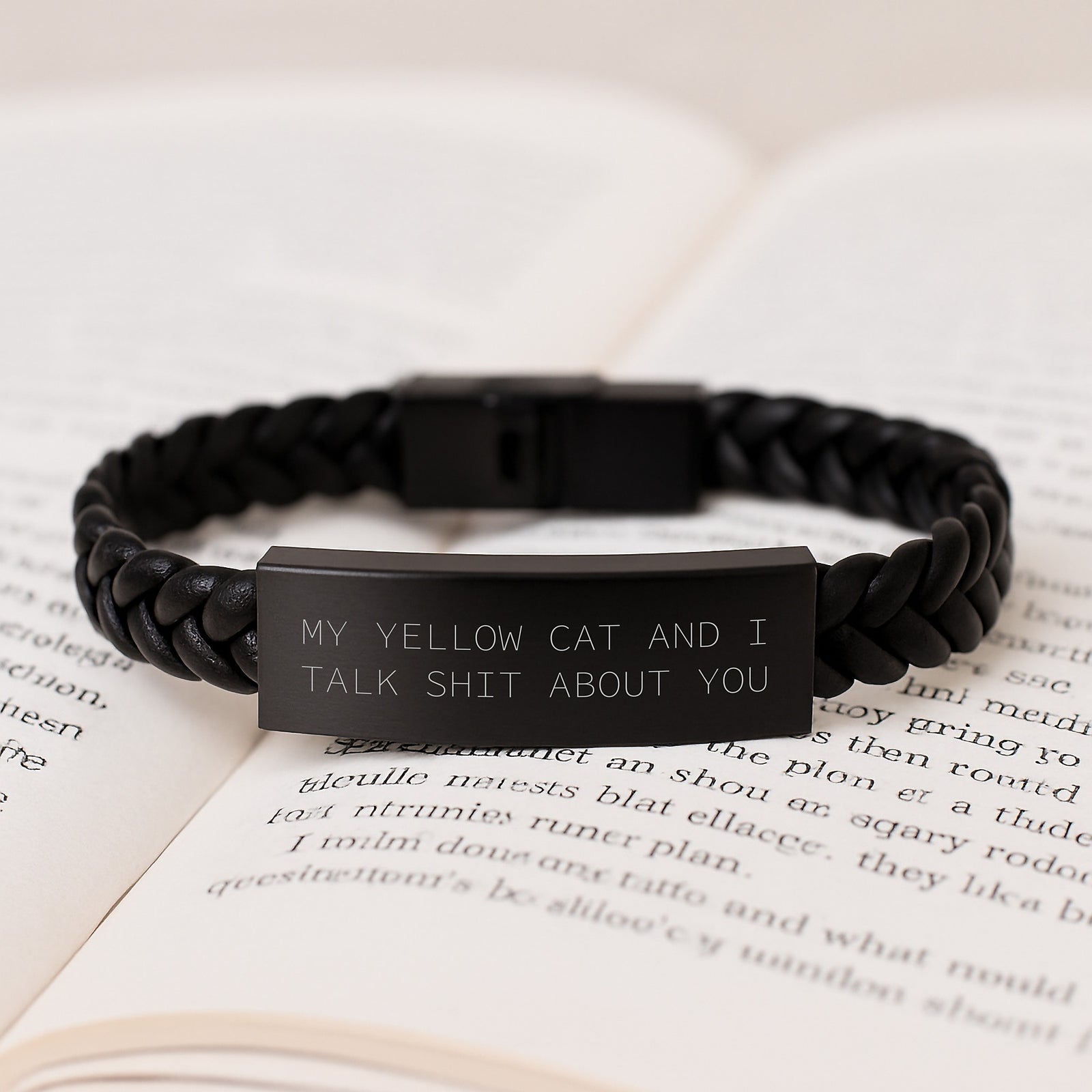 Yellow Cat Enthusiast Interlaced Leather Bracelet Funny Graduation Gift for Men and Women from Friends - Image 3