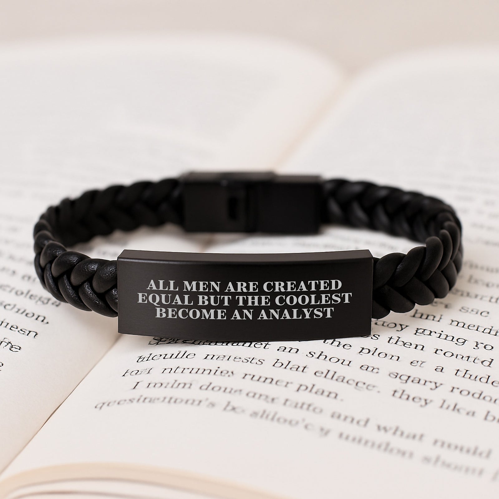 Funny Analyst Gifts for Men, Interlaced Leather Bracelet with Quote 'All Men Are Created Equal But The Coolest Become An Analyst', Unique Graduation Present from Friends, Coworkers, or Family - Image 3