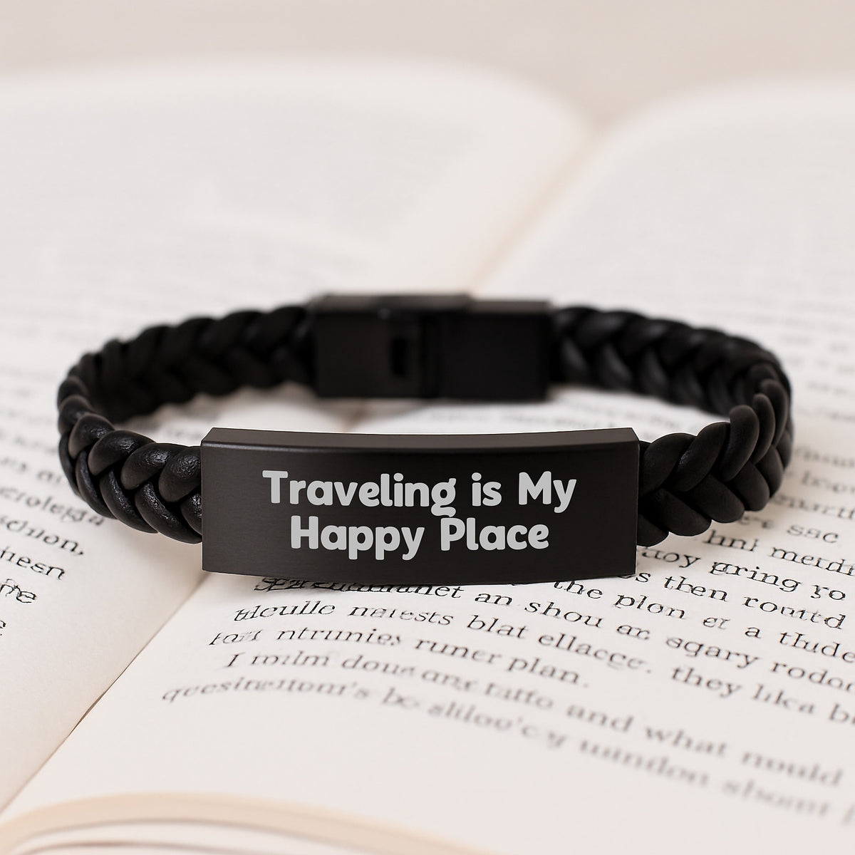 Unique Traveling Gifts for Men - Traveling Is My Happy Place Inspired Interlaced Leather Bracelet for Dad, Father's Day Unique Gifts, Gifts from Men - Image 3