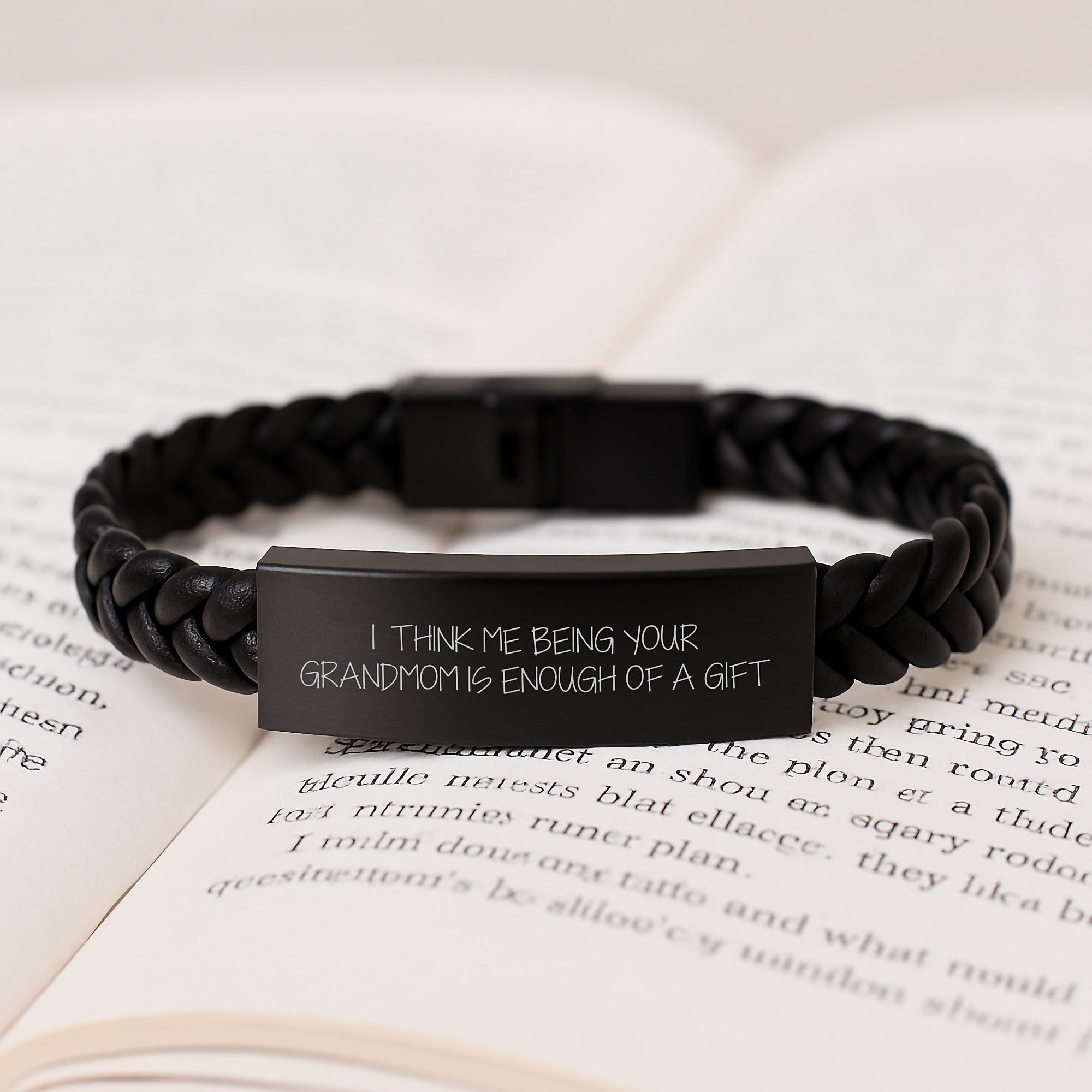 Funny Grandmom Gifts - I Think Me Being Your Grandmom Is Enough Of A Gift Interlaced Leather Bracelet for Birthday from Family - Image 3