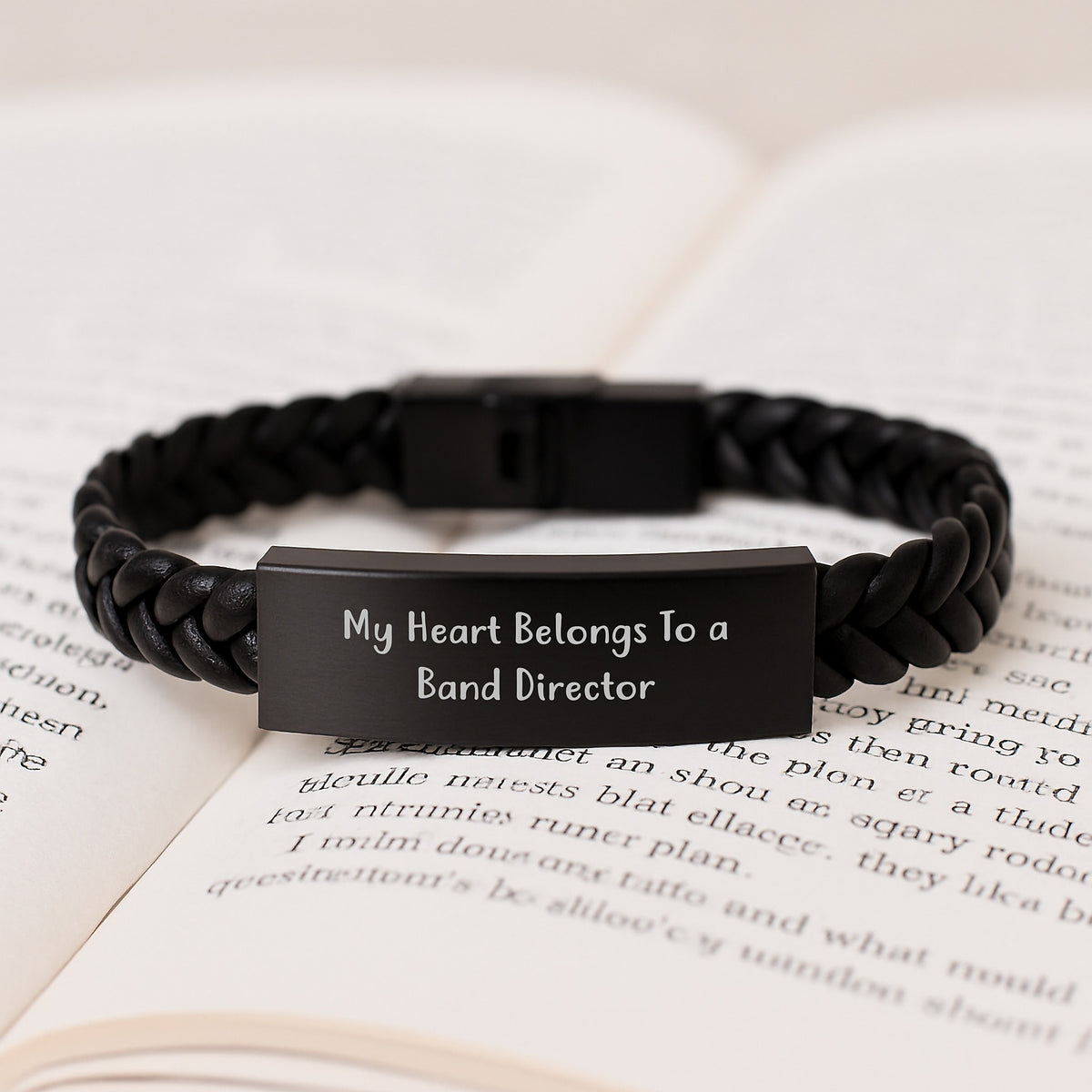 Funny Band Director Gifts from Men for Band Director Men's Interlaced Leather Bracelet - Heart Belongs to Band Director - Image 3