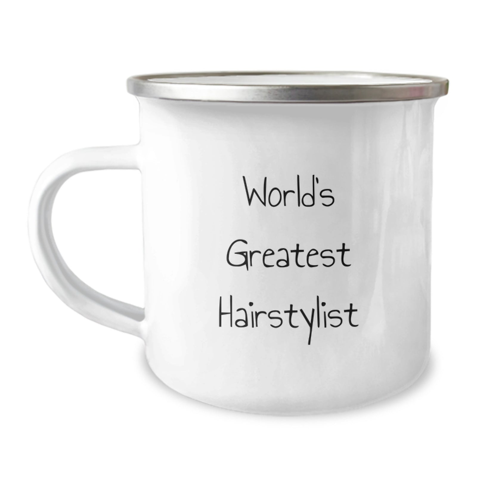 Funny Hairstylist Gifts for Graduation, Unique Camping Mug from Friends to Family, 'World's Greatest Hairstylist' Quote, 12 oz Stainless Steel Enamel Finish - Image 1