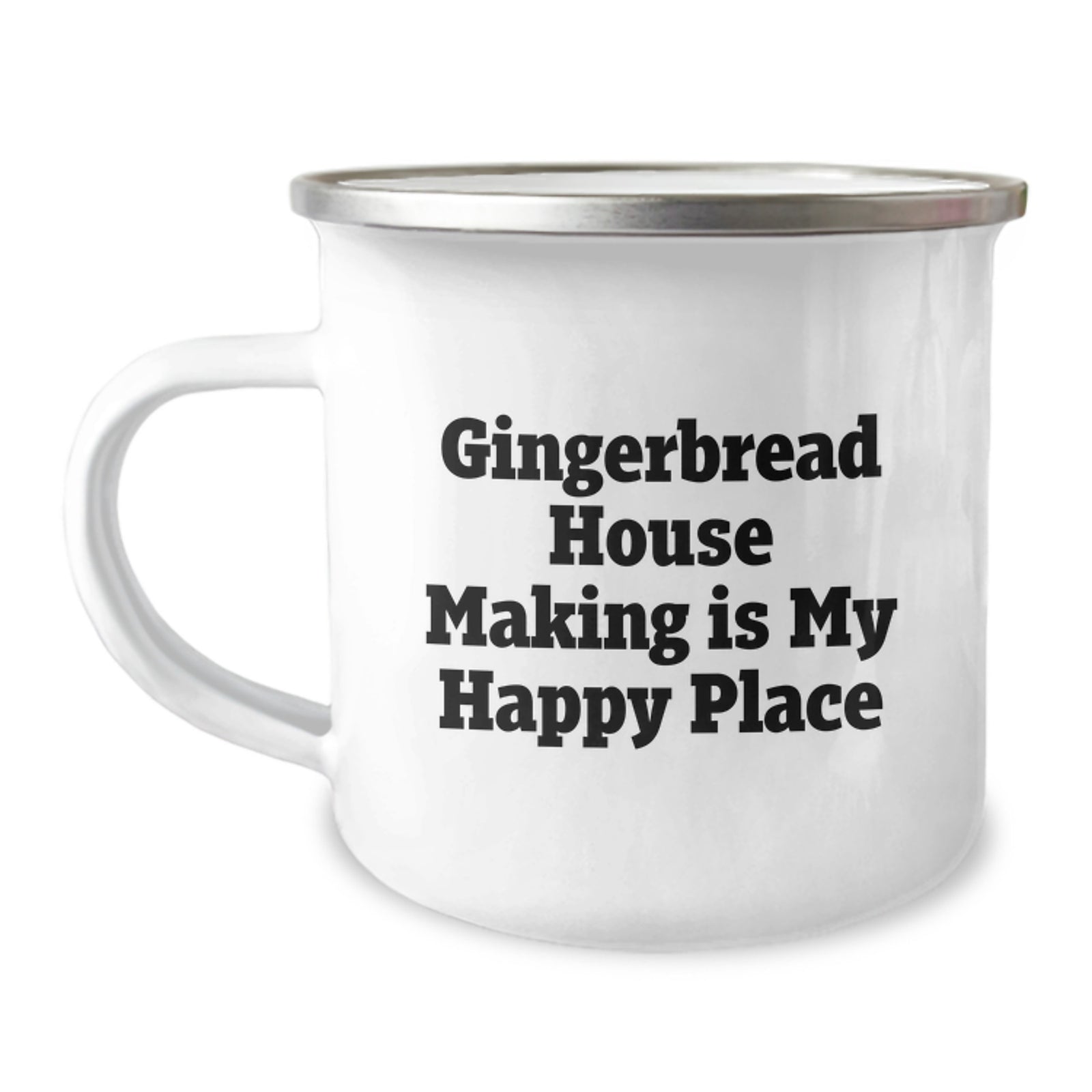 Gingerbread House Making Gifts for Friends, Funny Quote 'Gingerbread House Making Is My Happy Place', 12 oz Stainless Steel Camping Mug for Graduation - Image 1