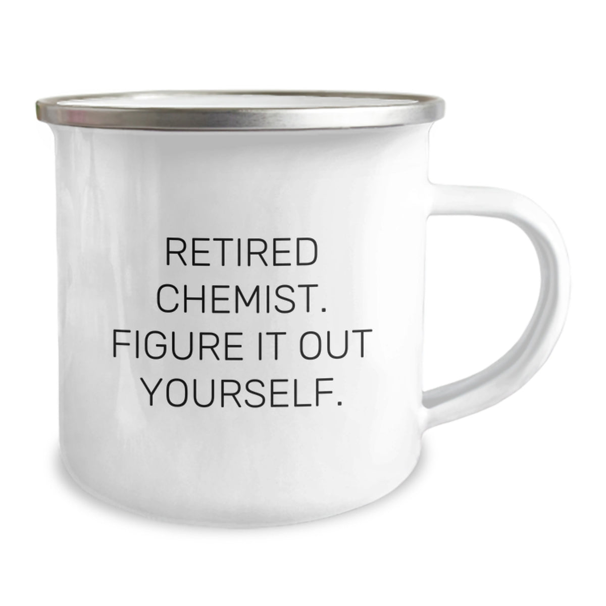 Funny Chemist Gifts from Family for Graduation, 'Retired Chemist. Figure It Out Yourself.' Camping Mug, Stainless Steel with Enamel Finish - Image 2