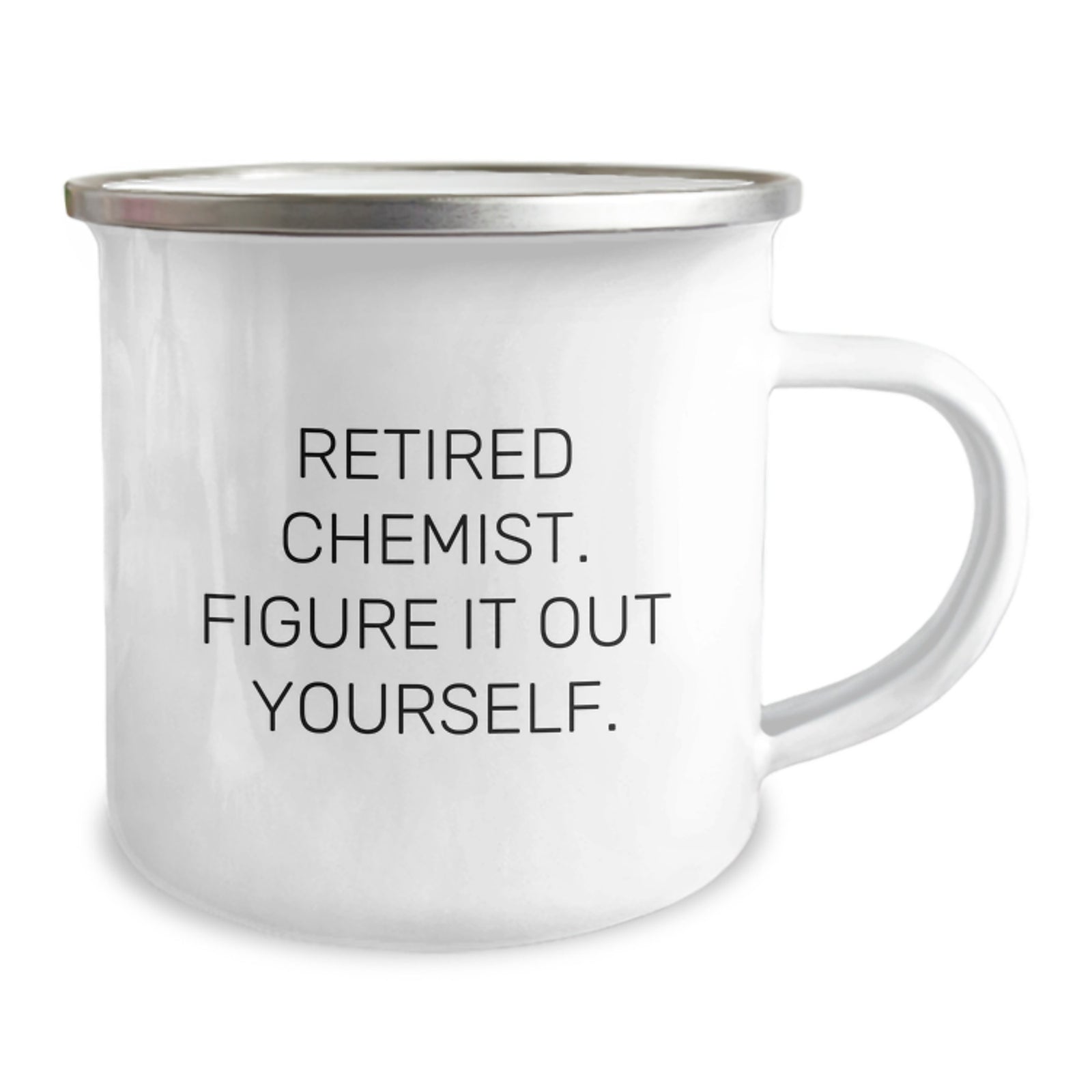 Funny Chemist Gifts from Family for Graduation, 'Retired Chemist. Figure It Out Yourself.' Camping Mug, Stainless Steel with Enamel Finish - Image 2