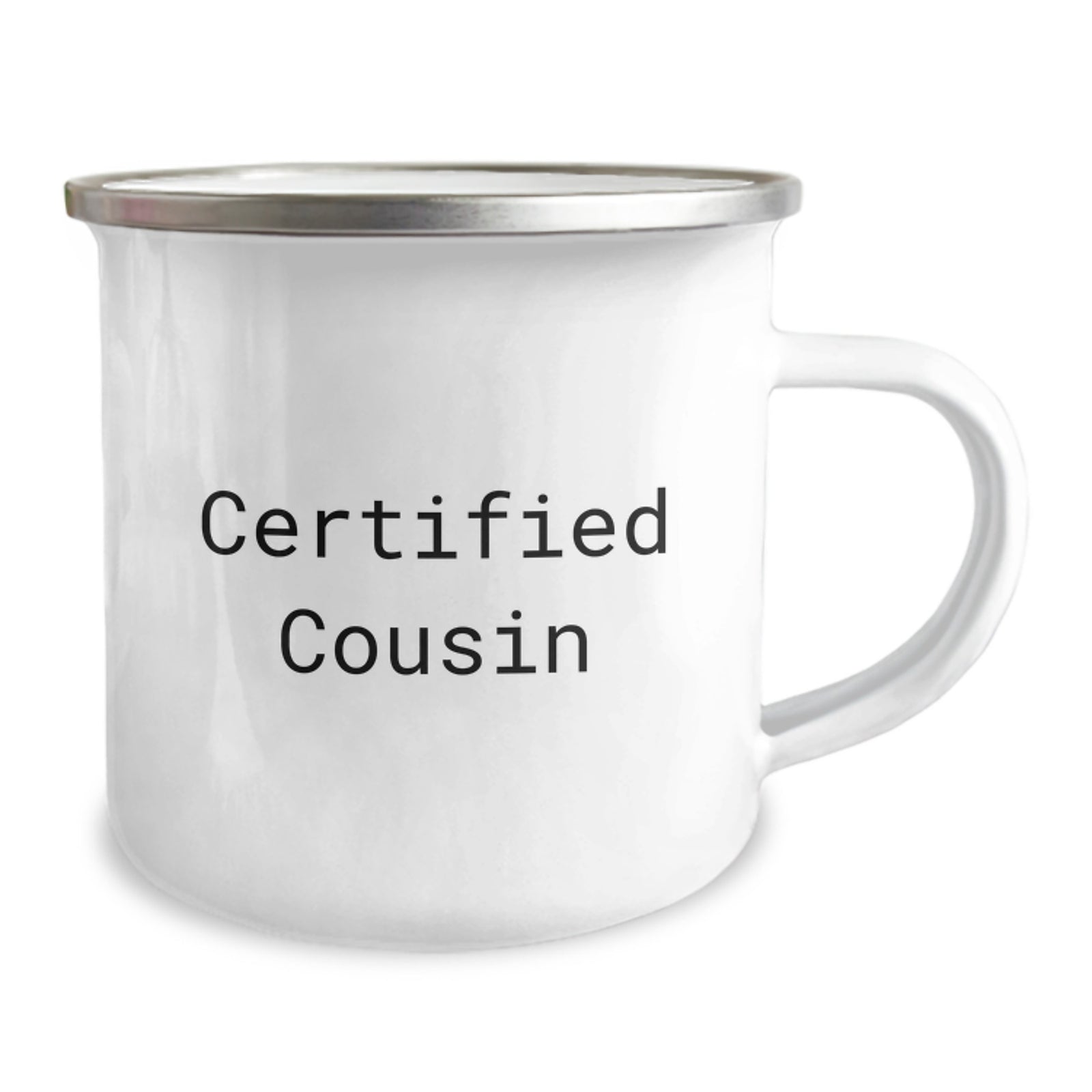 Funny Cousin Camping Mug Gifts from Friends for Birthday - 'Certified Cousin' Quote, 12 oz Stainless Steel with Enamel Finish - Image 2