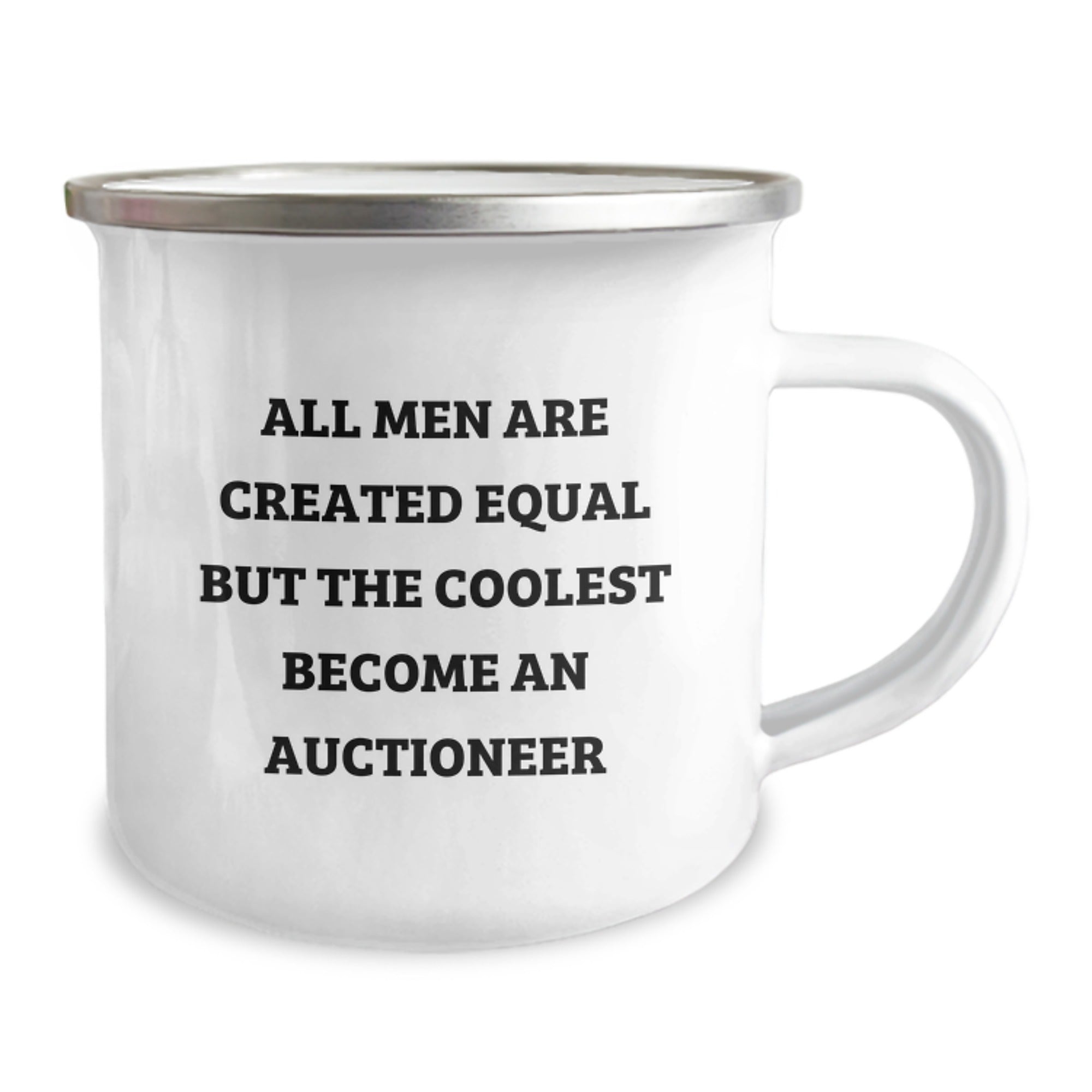 Funny Auctioneer Gifts, Camping Mug for Graduation, 'All Men Are Created Equal But The Coolest Become An Auctioneer' Quote, Gifts from Friends, Gifts for Auctioneer - Image 2
