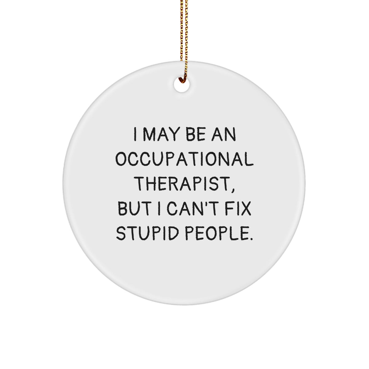 Funny Occupational Therapist Gifts for Christmas - 'I May Be An Occupational Therapist, But I Can't Fix Stupid People' Circle Ornament - Great Gift for Occupational Therapist Friends and Family - Image 1