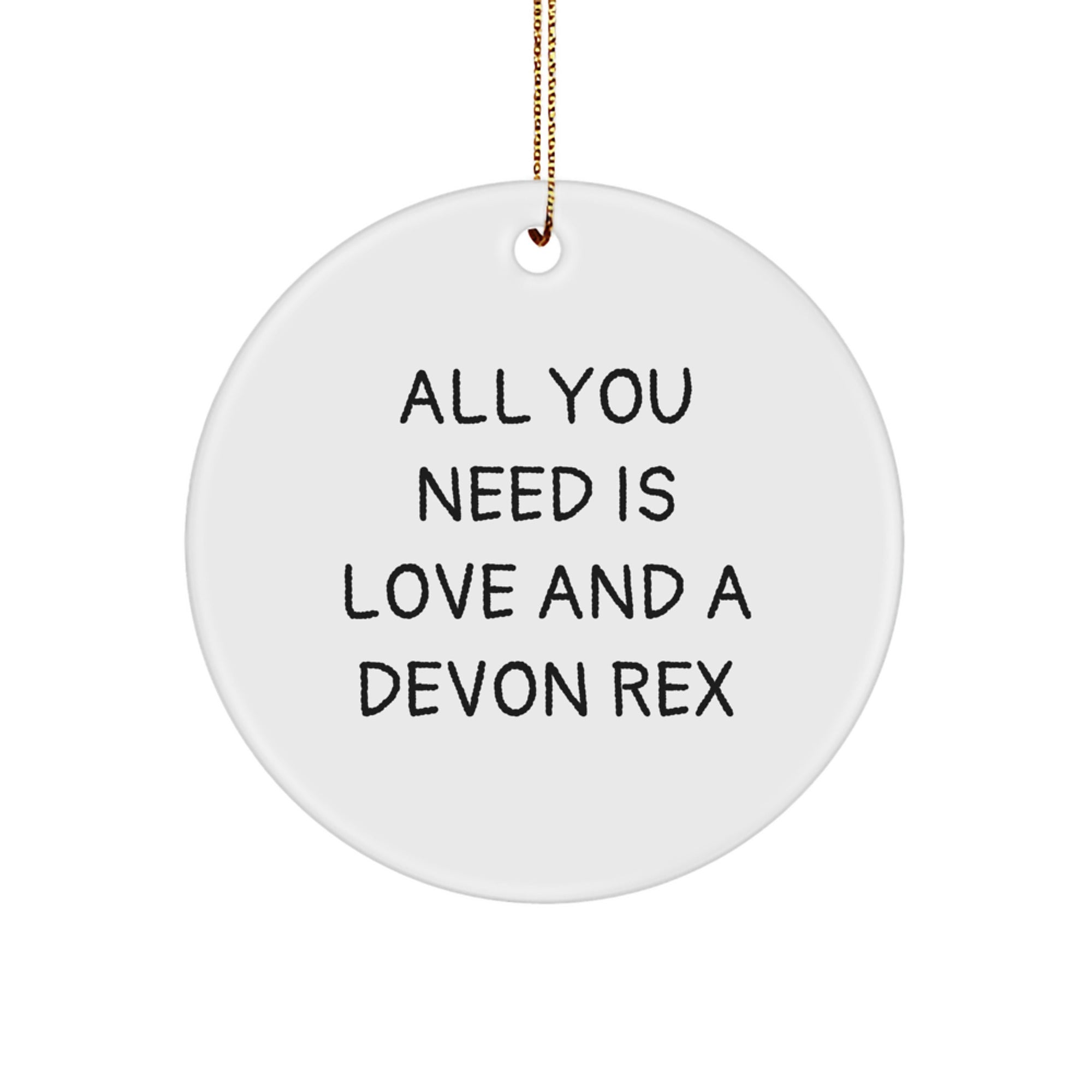 Funny Devon Rex Cat Lover Gifts from Men to Family - Circle Ornament for Christmas Unique Presents with Quote 'All You Need Is Love And A Devon Rex' - Image 1